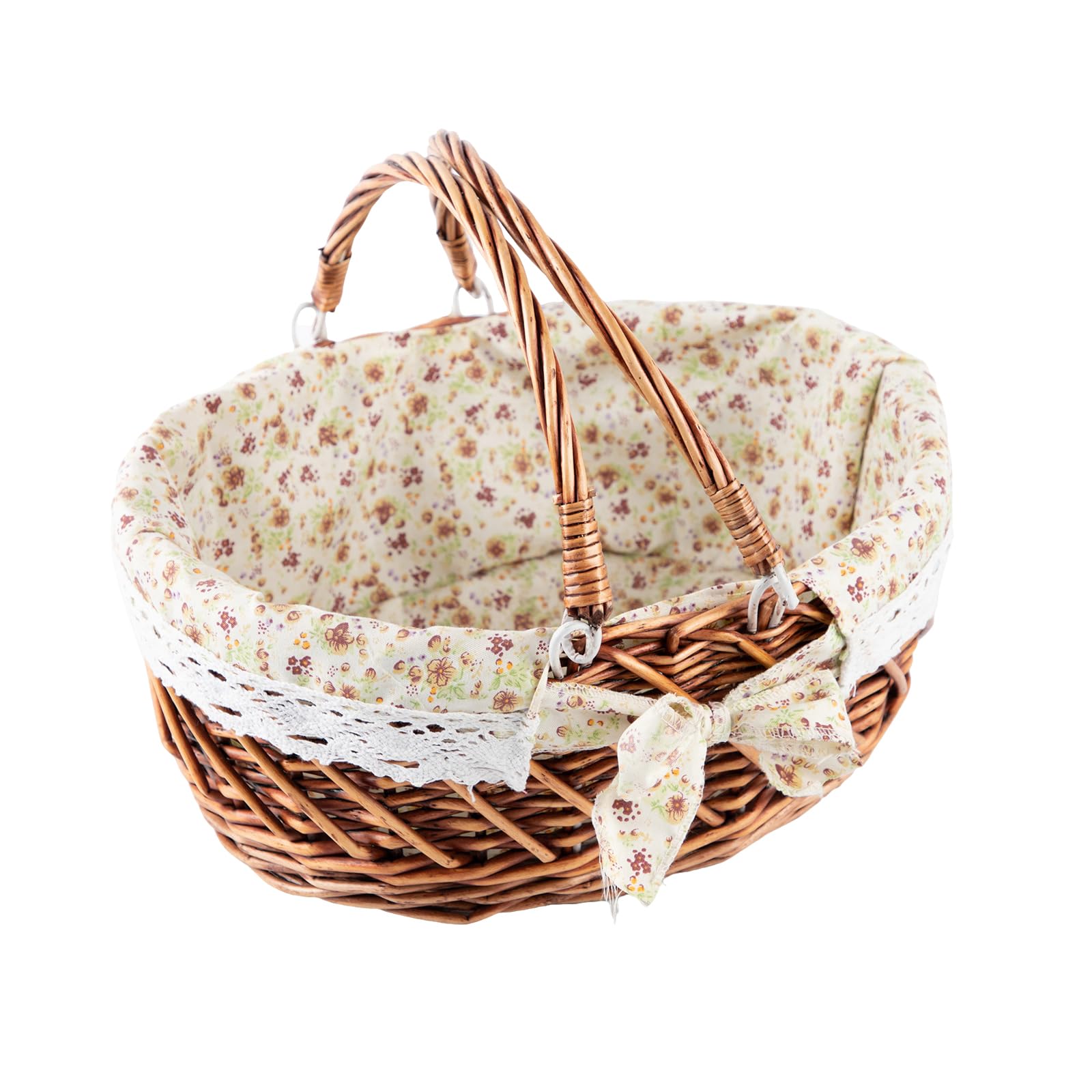 YRJJ Oval Woven Willow Picnic Basket with Handles & Removable Liner - Easter Egg Storage, Candy Holder, Fruit Serving Basket, Kids Toy Organizer - Perfect for Outdoor Picnics, Easter Decor, and Home Organization