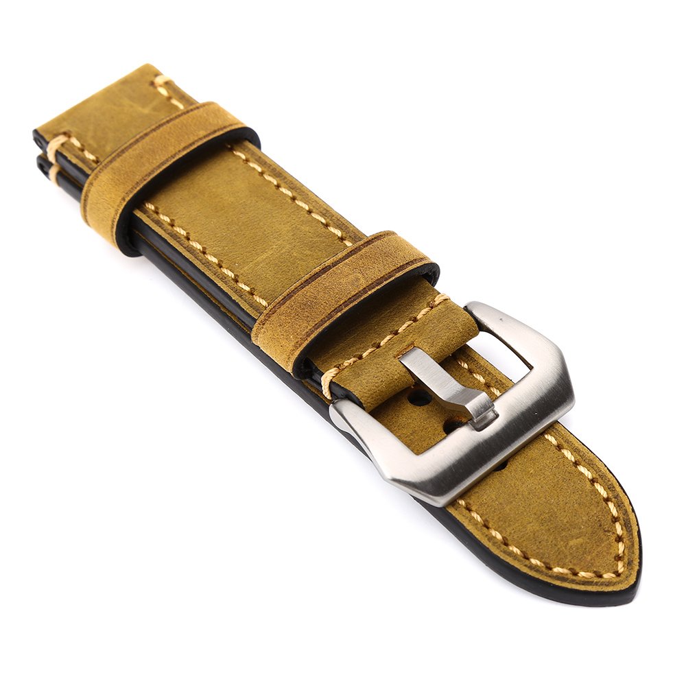 Genuine Leather 24mm Watch Band - Vintage Brown Leather Watch Strap with Lug Tool - Compatible with Rolex, Seiko, Fossil Watches - Perfect for Business, Casual & Formal Occasions