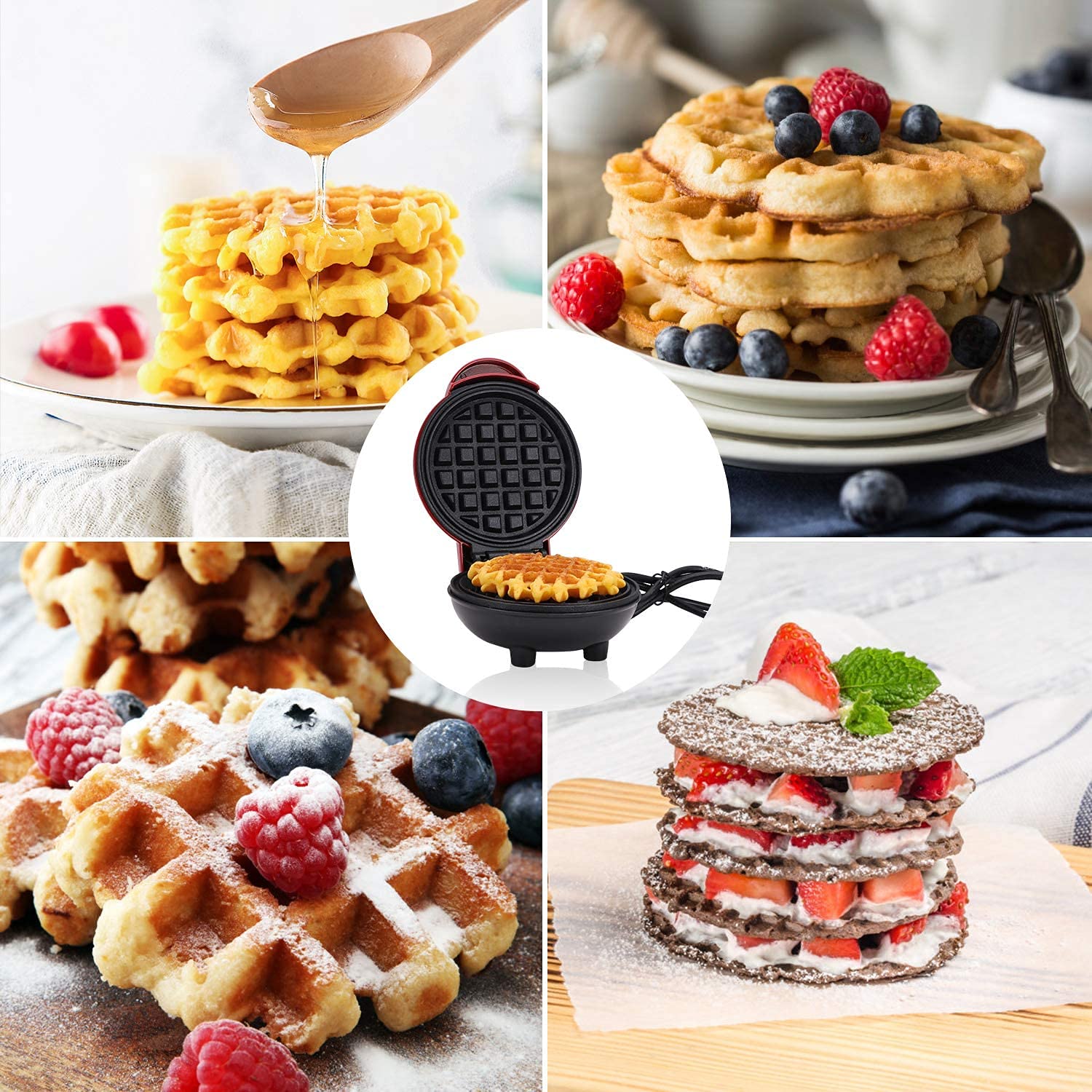 Mini Waffle Maker for Kids - 4 Inch Non-Stick Waffle Iron Machine, Perfect for Breakfast, Snacks & Party Treats | Compact & Easy to Use | Great Gift for Children & Families