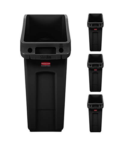 Rubbermaid Commercial Slim Jim 13 Gallon Under-Counter Trash Can with Venting Channels - Black (Pack of 4) | Space-Saving Kitchen & Office Waste Bin for Efficient Disposal