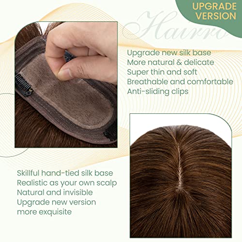 Clip in Human Hair Topper with Silk Base - Natural Looking Hairpiece for Thinning Hair - Perfect for Daily Wear, Special Occasions & Styling