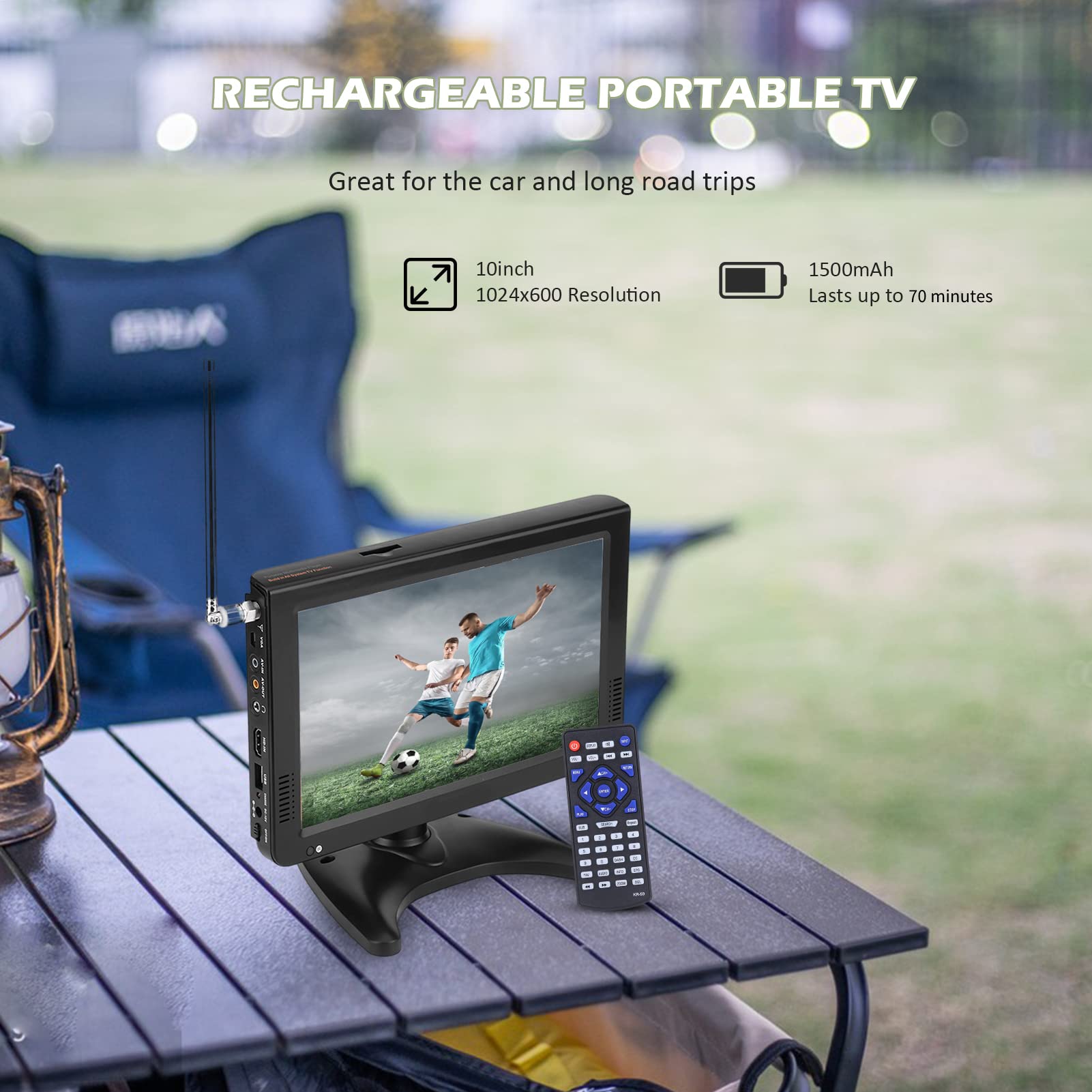 10 Inch 1080P Portable Car TV with ATSC Digital Tuner - HD Screen, FM Radio, SD/TF Card & USB Support - Perfect for Road Trips, Camping and RV Entertainment