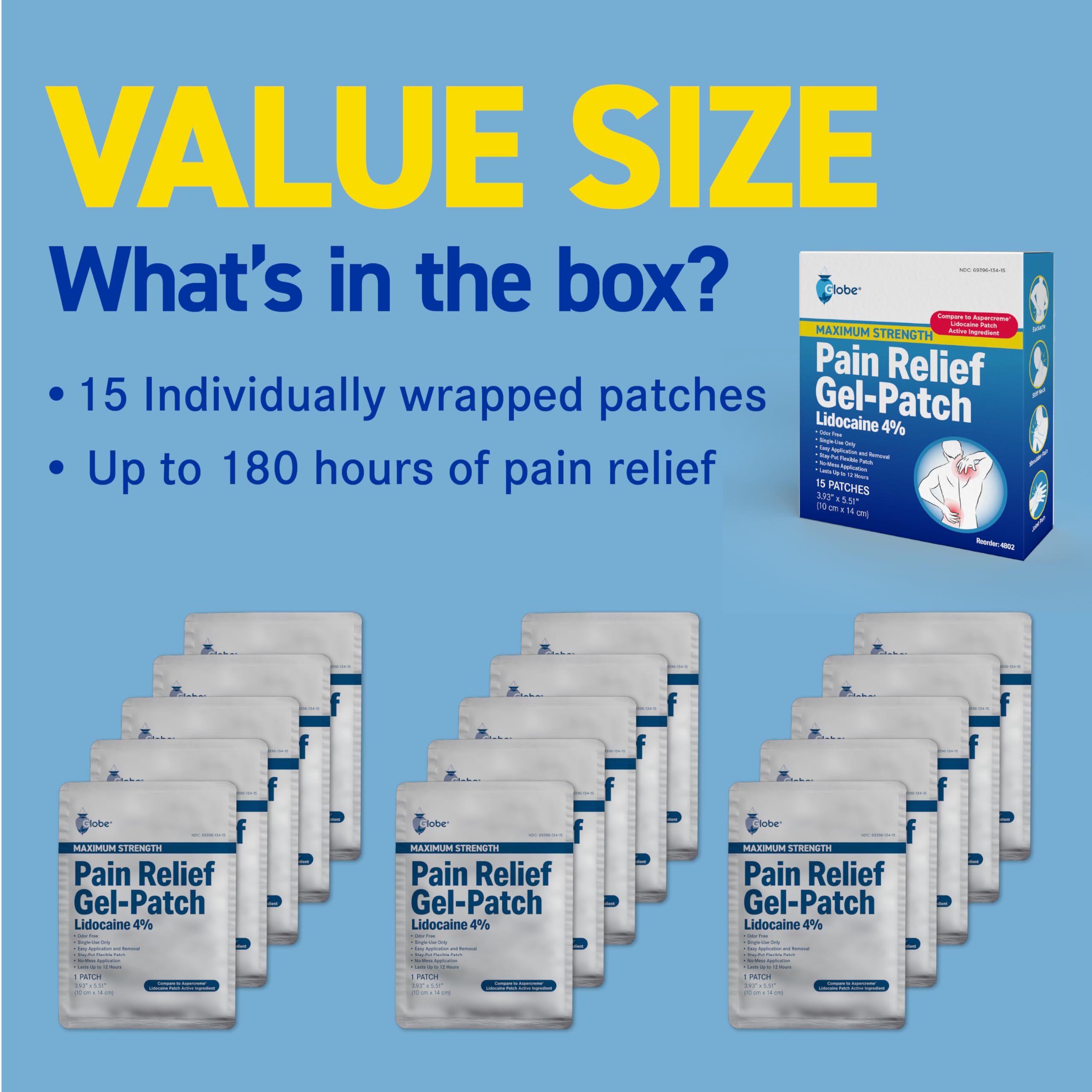 15-Pack Maximum Strength 4% Lidocaine Pain Relief Patches (3.9