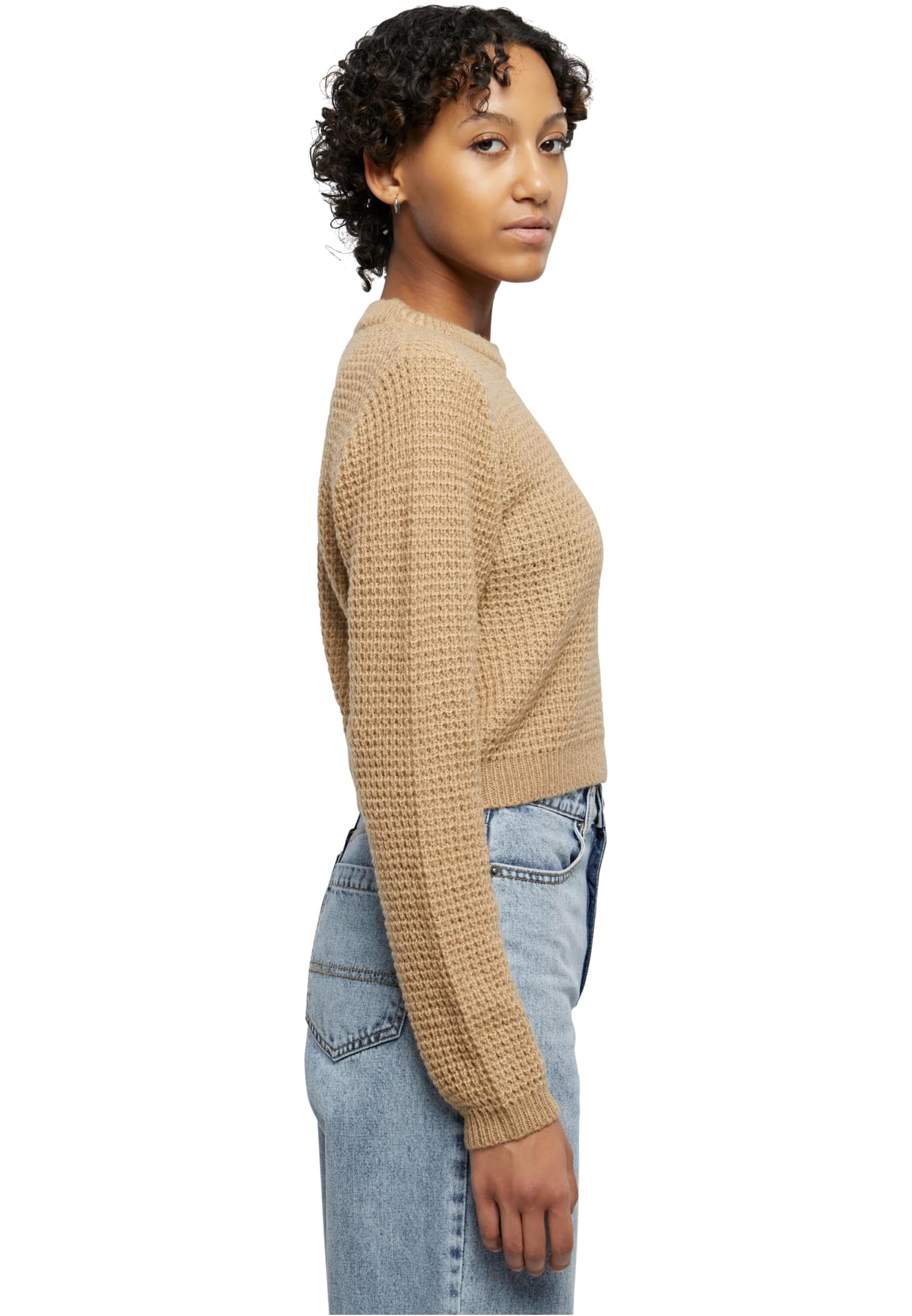 Urban Classics Women's Short Waffle Knit Sweater - Soft Casual Pullover for Women - Perfect for Fall Layering, Coffee Dates & Weekend Outings