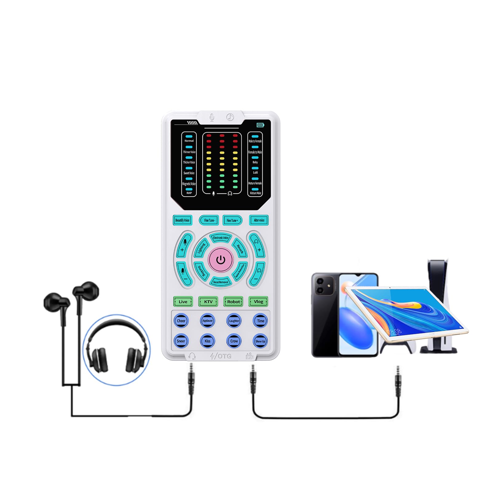 Portable Voice Changer Sound Card Kit with Headphones & Converters - 16 Sound Effects for Gaming, Calls, Live Streaming - Compatible with Phone, PC, Xbox, PS5 - Perfect for Content Creators & Online Gamers