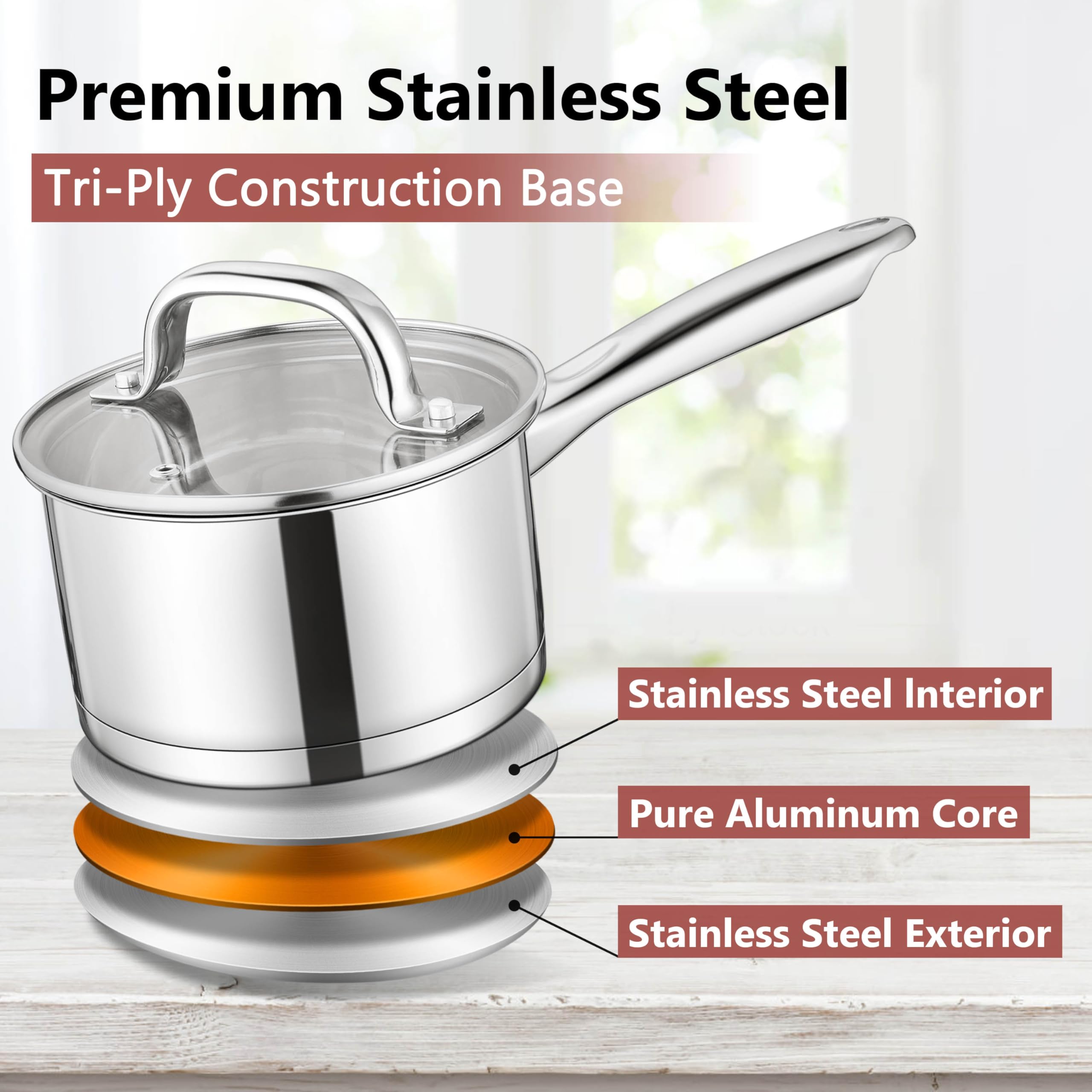 1 Quart Stainless Steel Saucepan with Lid - Small Cooking Pot for Boiling, Simmering & Saucing - Compatible with All Stoves (Gas, Electric, Induction) - Oven & Dishwasher Safe - Healthy Non-Toxic Kitchen Essential for Home Cooking, Meal Prep & Small Batch Recipes