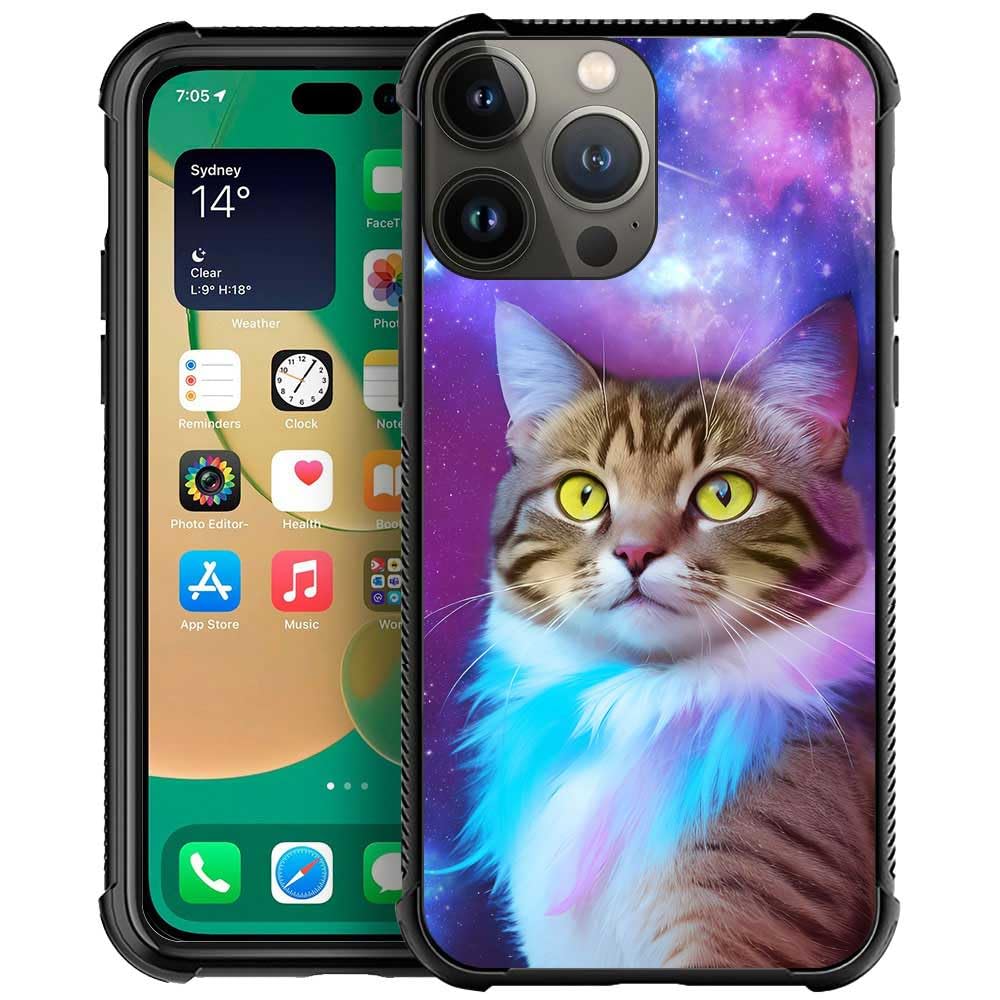 Trippy Cat Space Graphic iPhone 12 Mini Case - Shockproof Anti-Scratch Hard PC Back Cover for Girls | Perfect for Daily Use, Travel & Gift Giving