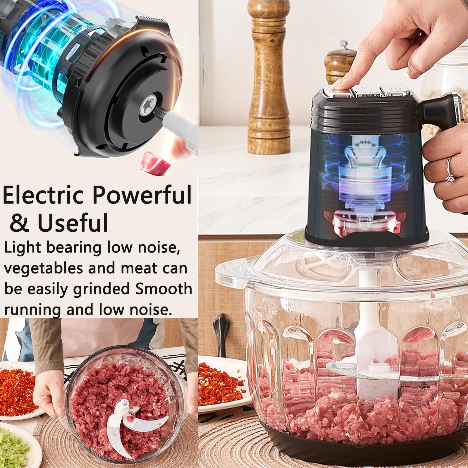 500W Electric Food Processor & Meat Grinder - 3L (8 Cup) Glass Bowl with Handle, 2 Sharp Blades & 2 Speeds - Powerful Kitchen Chopper for Vegetables, Onions, Garlic, Meat, Nuts - Perfect for Meal Prep, Smoothies, and Homemade Sauces