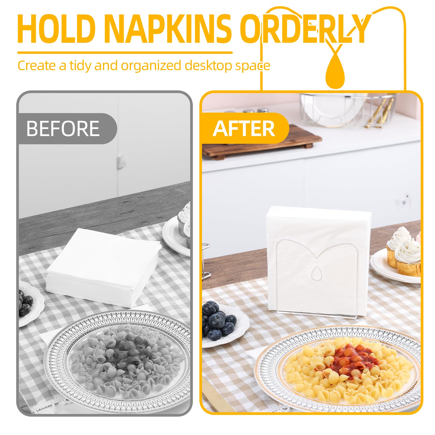 (2 Pack) Heavy Duty Clear Acrylic Napkin Holders - Modern Kitchen Tableware Organizer for Restaurants, Dining Rooms & Home Decor Accessories