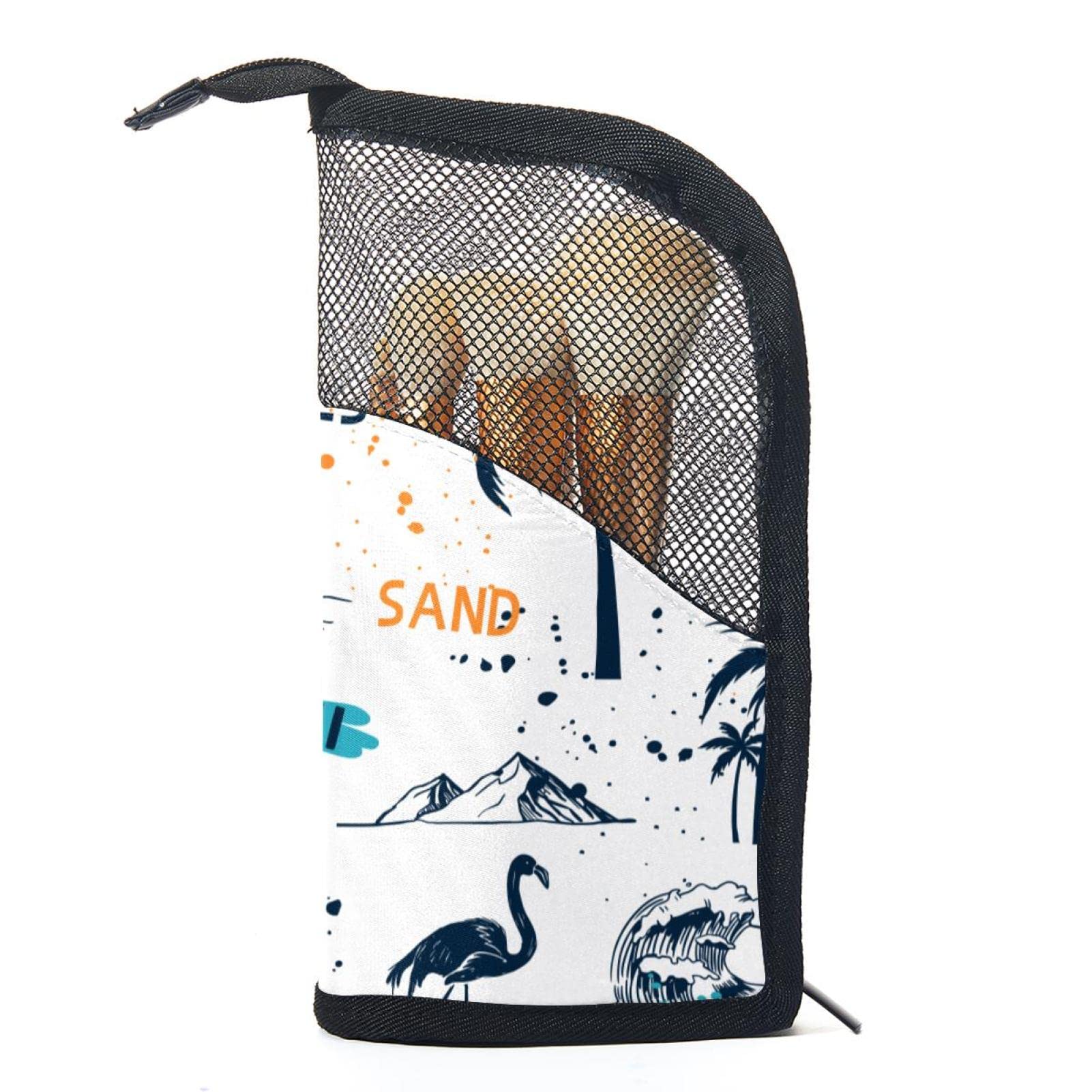 12-Piece Makeup Brush Organizer Bag with Coconut Tree & Flamingo Design - Portable Travel Cosmetic Brush Holder Case for Women - Perfect for Home, Travel & Professional Makeup Artists