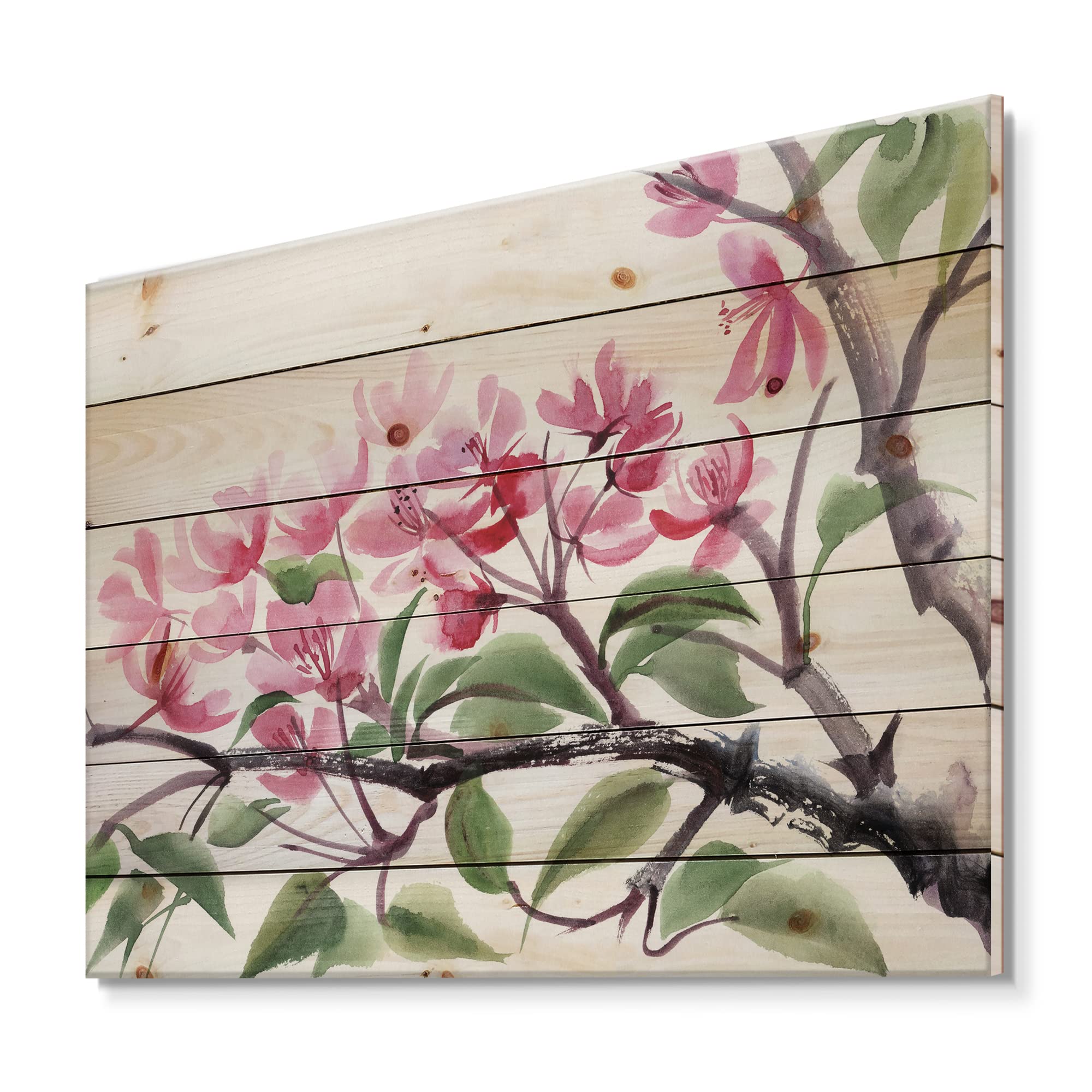 DesignQ Pink Blossoming Tree Traditional Wood Wall Decor - Large Floral Wood Wall Art Panel Printed on Natural Pine - Perfect for Living Room, Bedroom, Nursery & Office Decor