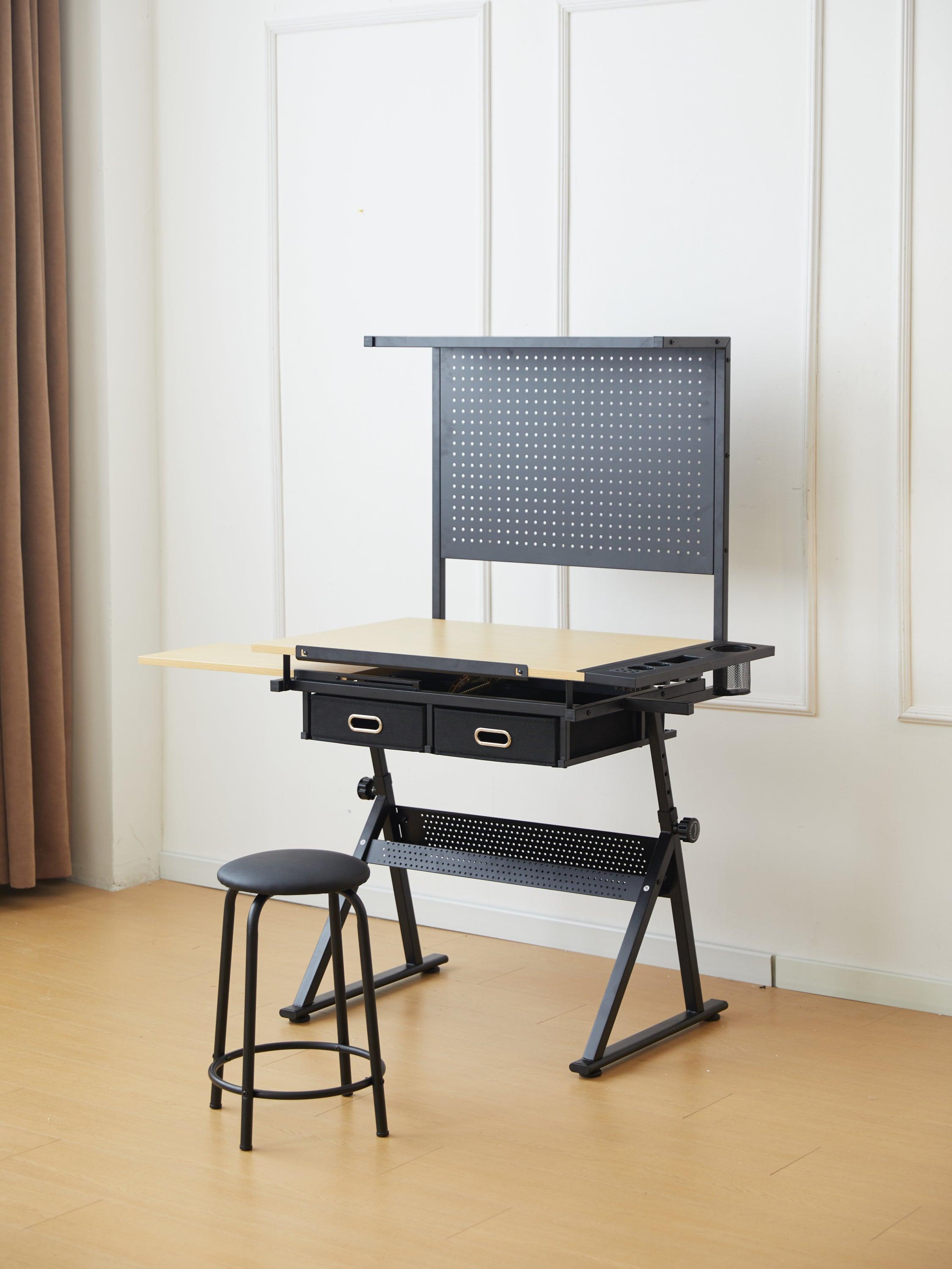 Adjustable Drafting Table with Metal Perforated Board Panel - Perfect for Architects, Artists & Designers - Home Office & Studio Workspace Solution
