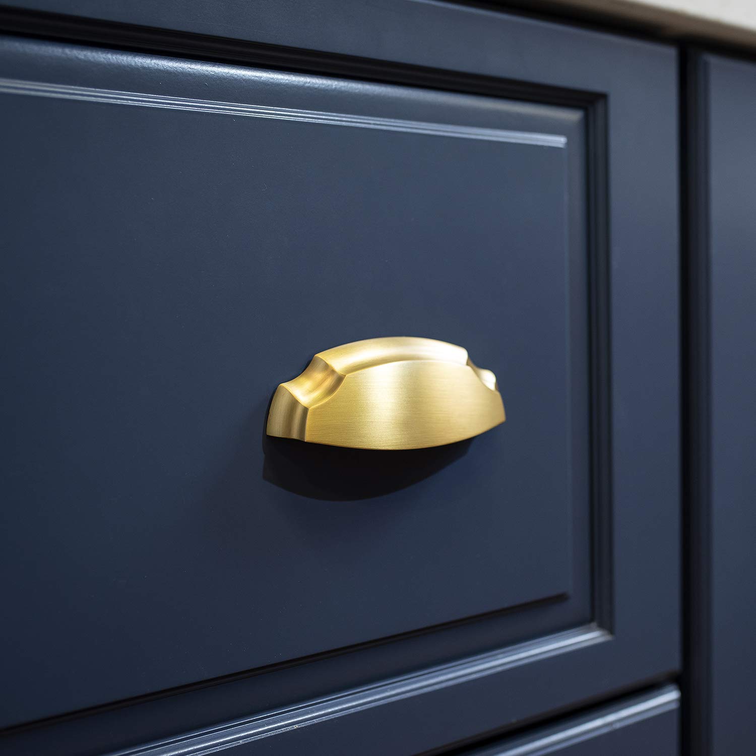Premium 10-Pack Hickory Hardware Solid Core Kitchen Cabinet Pulls - Brushed Golden Brass Veranda Collection (3