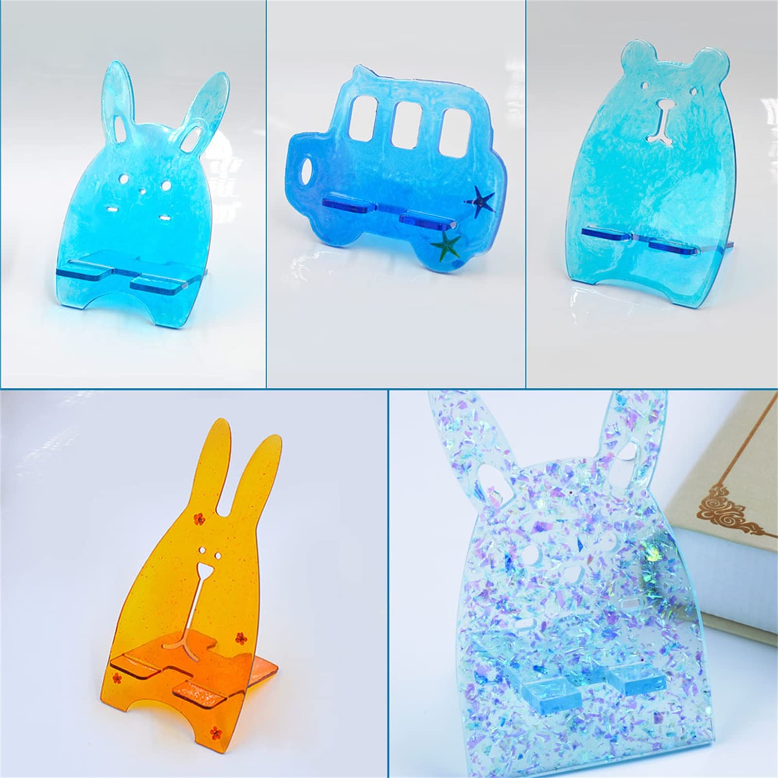 Boutigem 3-Piece Resin Phone Holder Mold Set - Bear Cat Bus Shaped Silicone Molds for DIY Epoxy Resin Crafts, Unique Cell Phone Stands - Perfect for Crafting Custom Phone Holders, Desk Organizers & Gift Making