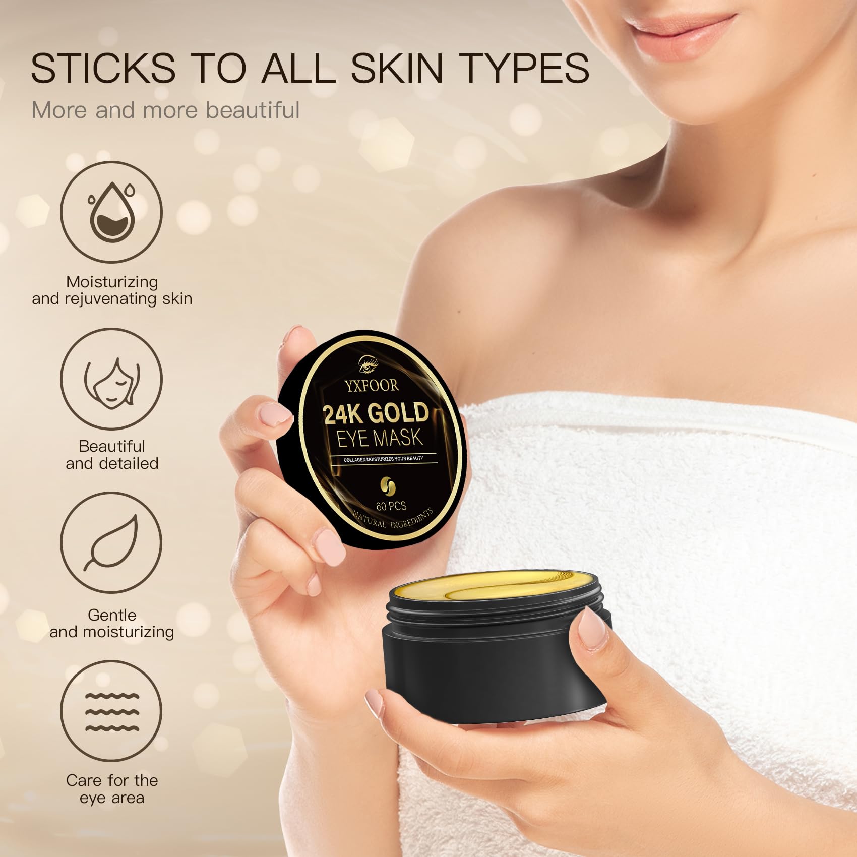 24K Gold Under Eye Patches (60PCS) - Anti-Puffiness Eye Mask for Dark Circles, Fine Lines & Wrinkles | Collagen Infused Skincare Treatment for Brightening & Hydration | Perfect for Morning Routine, Travel & Nighttime Skin Care
