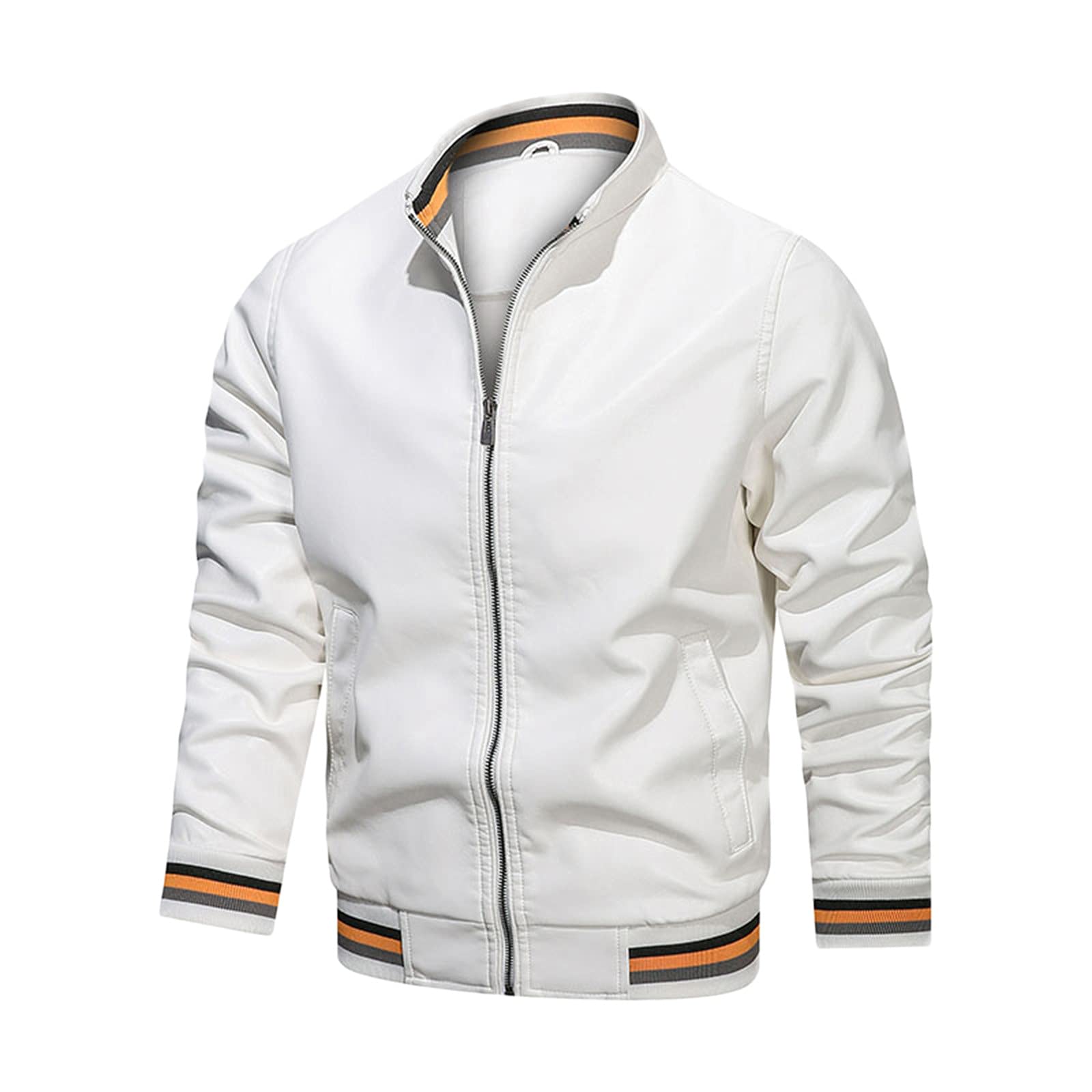 Premium Men's Cashmere Leather Jacket with Zipper Stand Collar & Pockets - Warm Winter Coat for Casual Outings, Office Wear & Date Nights