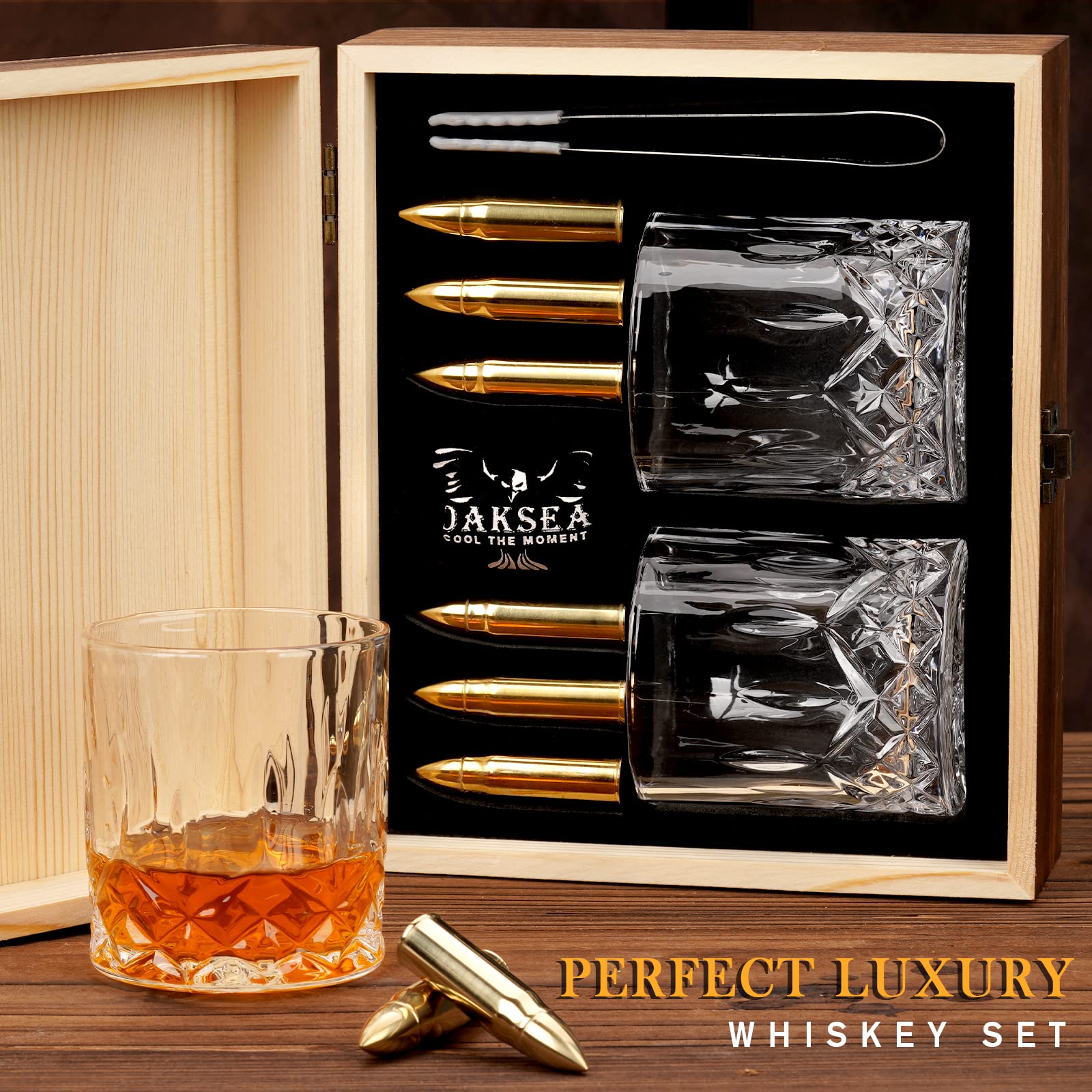 Whiskey Glasses & Stones Set - Gifts for Men, Dad, Husband - Perfect for Bourbon & Scotch Lovers