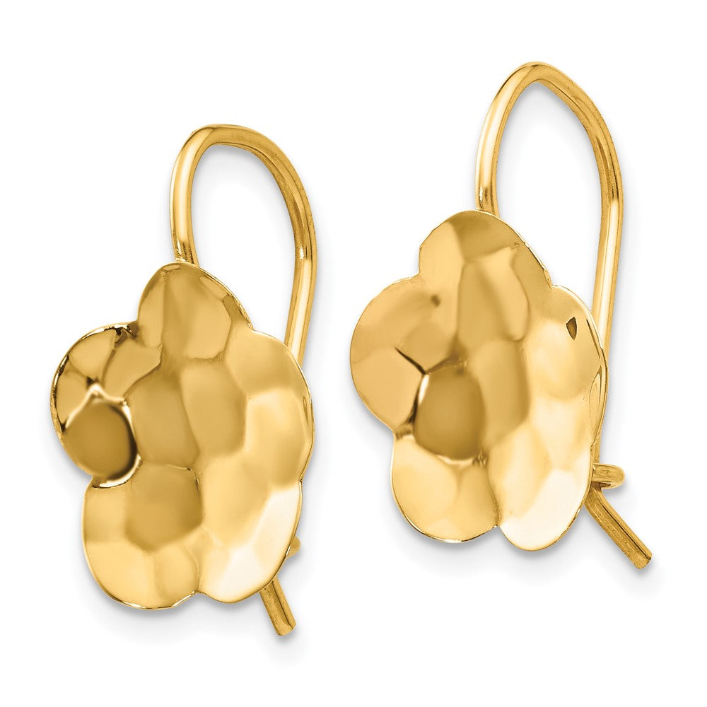 Gold Concave Hammered Flower Disc Earrings TH647 - Boho Chic Dangle Earrings for Women, Perfect for Weddings, Parties & Everyday Wear
