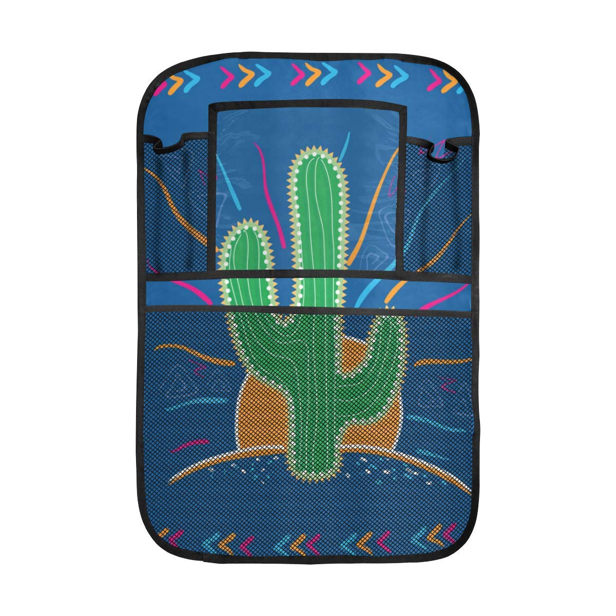 Custom Car Backseat Organizers 2-Pack with Storage Pockets - Abstract Mexican Cactus Design - Perfect for Road Trips, Family Travel & Keeping Your Car Neat