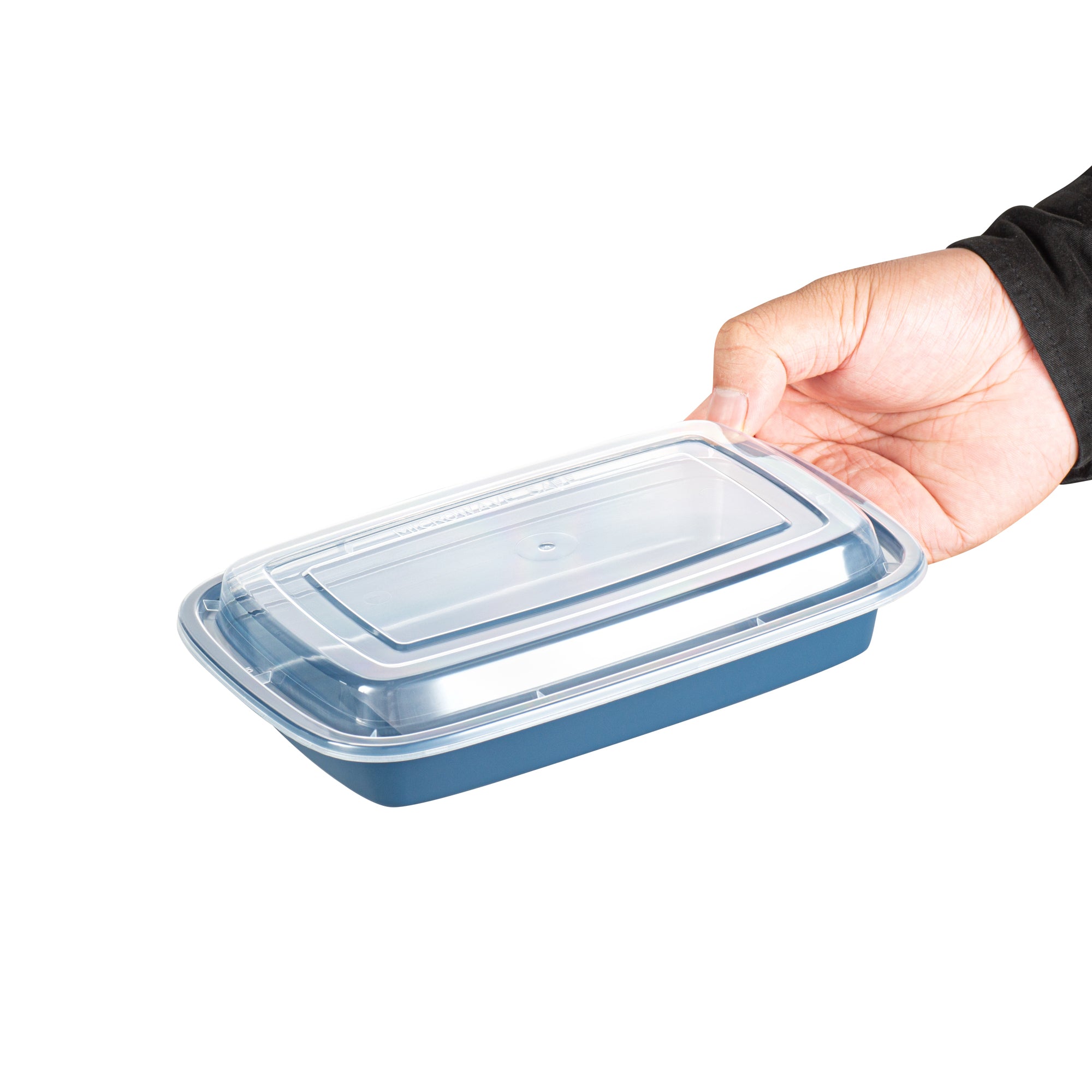 16 oz Rectangle Midnight Blue Plastic Food Storage Containers with Clear Lids - 100 Pack, Microwave Safe (7.75