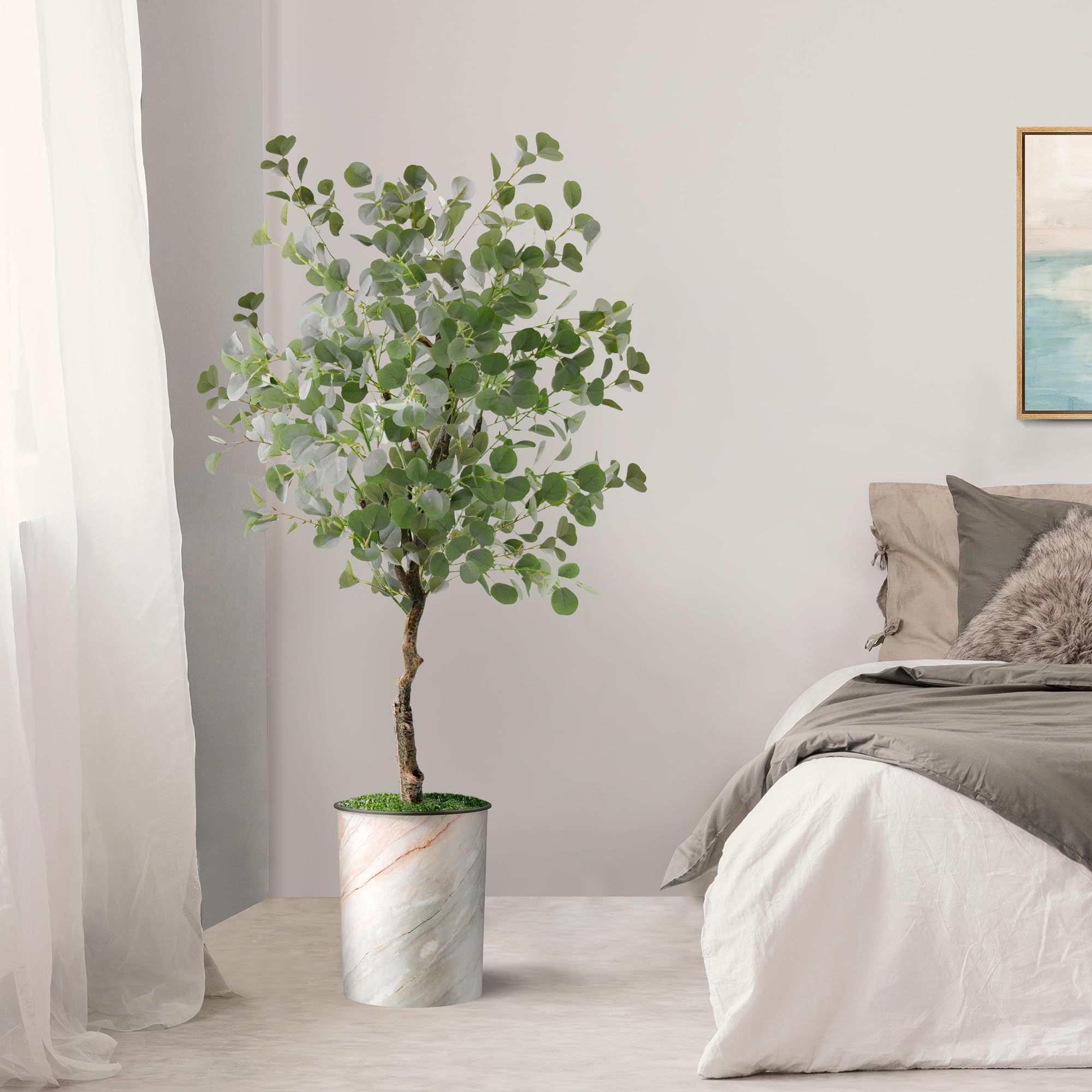 Modern Granite Effect Planter with Artificial Eucalyptus Silk Tree - 57