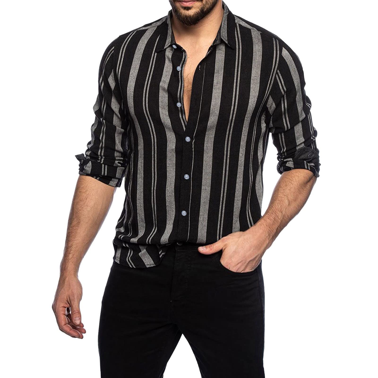 Men's Striped Multicolor Button-Up Shirt Cardigan with Lapel - Casual Office Wear & Layered Outfits for Men
