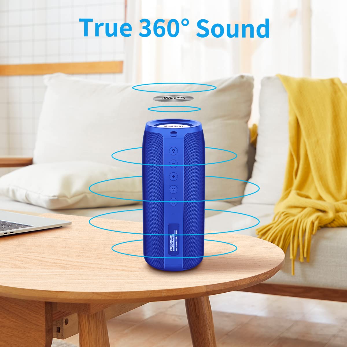 MusiBaby M88 Bluetooth Speaker with Dual Pairing, Bluetooth 5.3, Loud Stereo Sound, Booming Bass, 30H Playtime - Perfect for Home, Outdoor Party, Beach, Camping, and Travel (Blue)