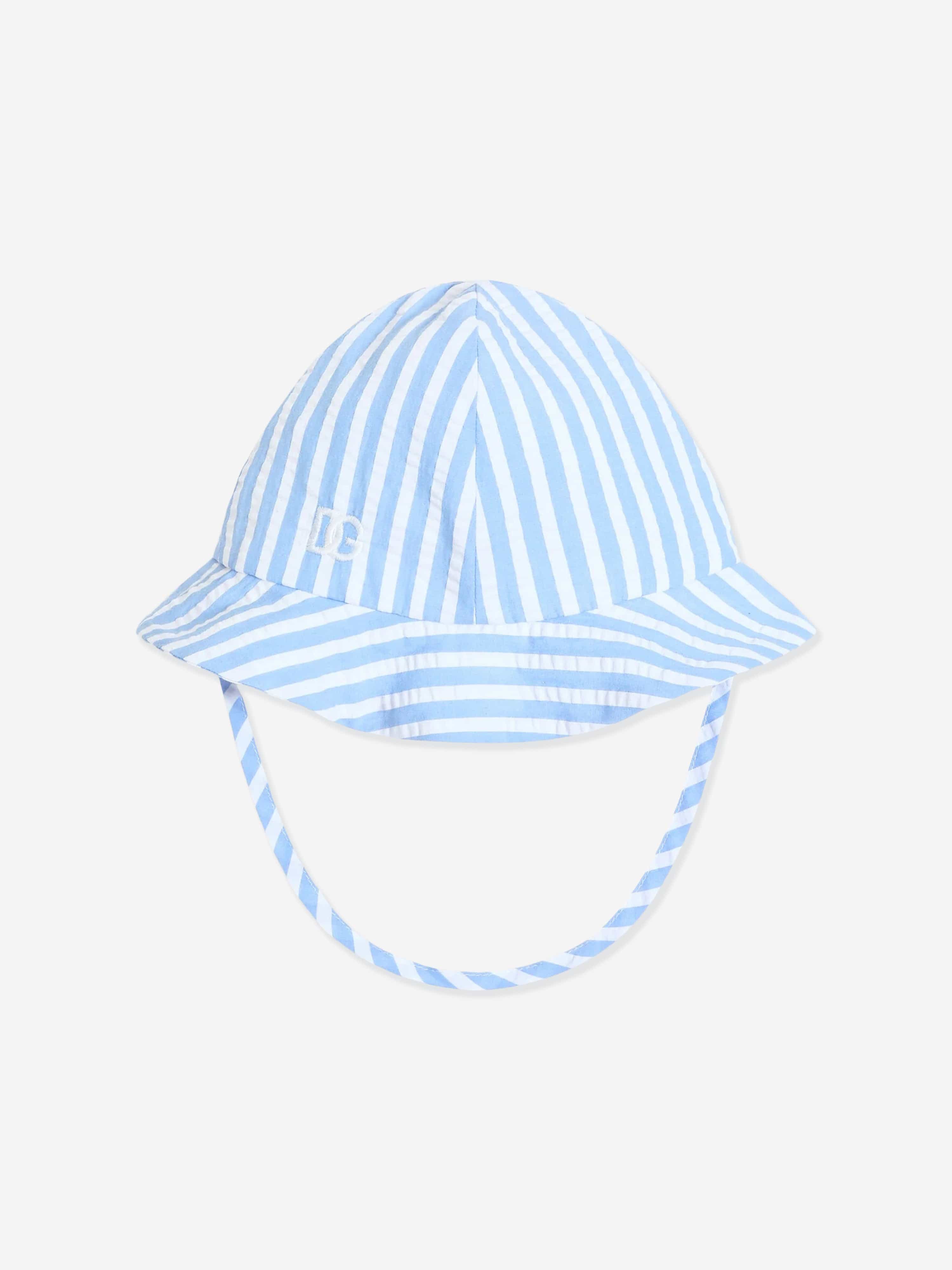 Blue Striped Seersucker Hat for Baby Boys - Perfect for Summer Outings & Photoshoots