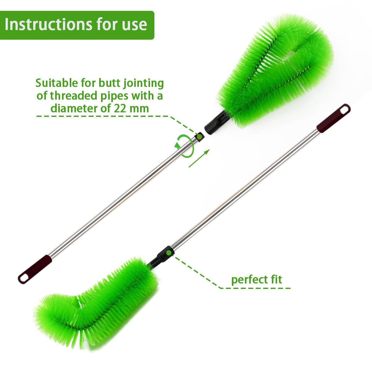 2 Pack Gutter Cleaning Brush with 2 Replaceable Heads - 0.75 Inch (19mm) Threaded Adapter - Easy Ground-Level Leaf Removal Tool for Roof Gutters | Perfect for Home Maintenance, DIY Roof Cleaning & Seasonal Gutter Care