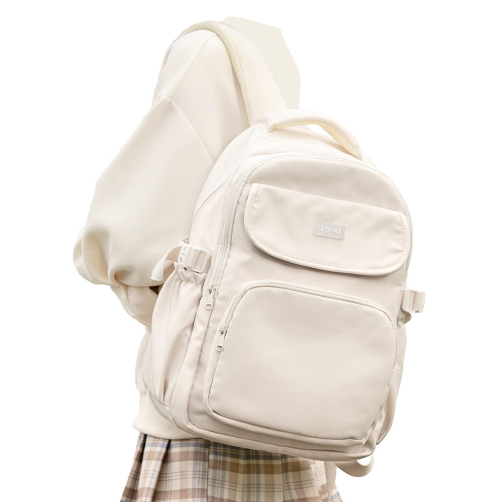 Stylish Waterproof Backpack for Teen Girls - Lightweight School Bookbag, Durable Travel Daypack & College Laptop Bag for Women (White) - Perfect for School, Travel & Daily Commute