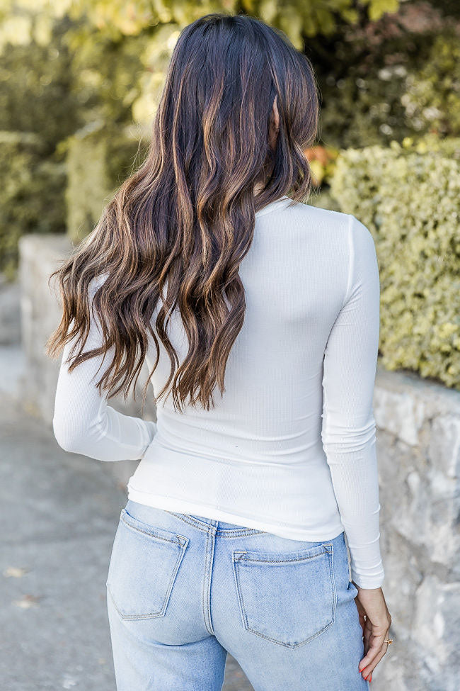 Stylish Ivory Ribbed Long Sleeve T-Shirt for Women - Soft Comfort Fit Basic Top - Perfect for Casual Wear, Layering & Everyday Outfits