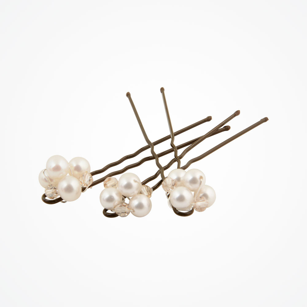 Blossom Champagne Pearl Hair Pins - Set of 3 for Wedding, Bridal, Prom & Special Occasions - Elegant Hair Accessories for Women & Girls