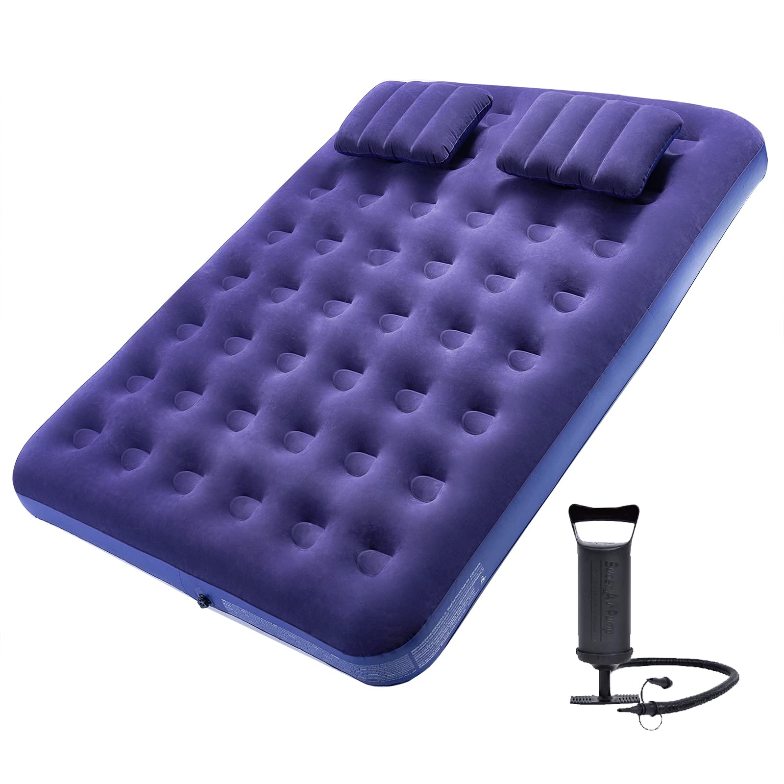 Queen Size Air Mattress with Built-in Pump & Pillows - Portable Inflatable Bed for Camping, Guest Use & Home Comfort | Indoor & Outdoor Sleeping Solution