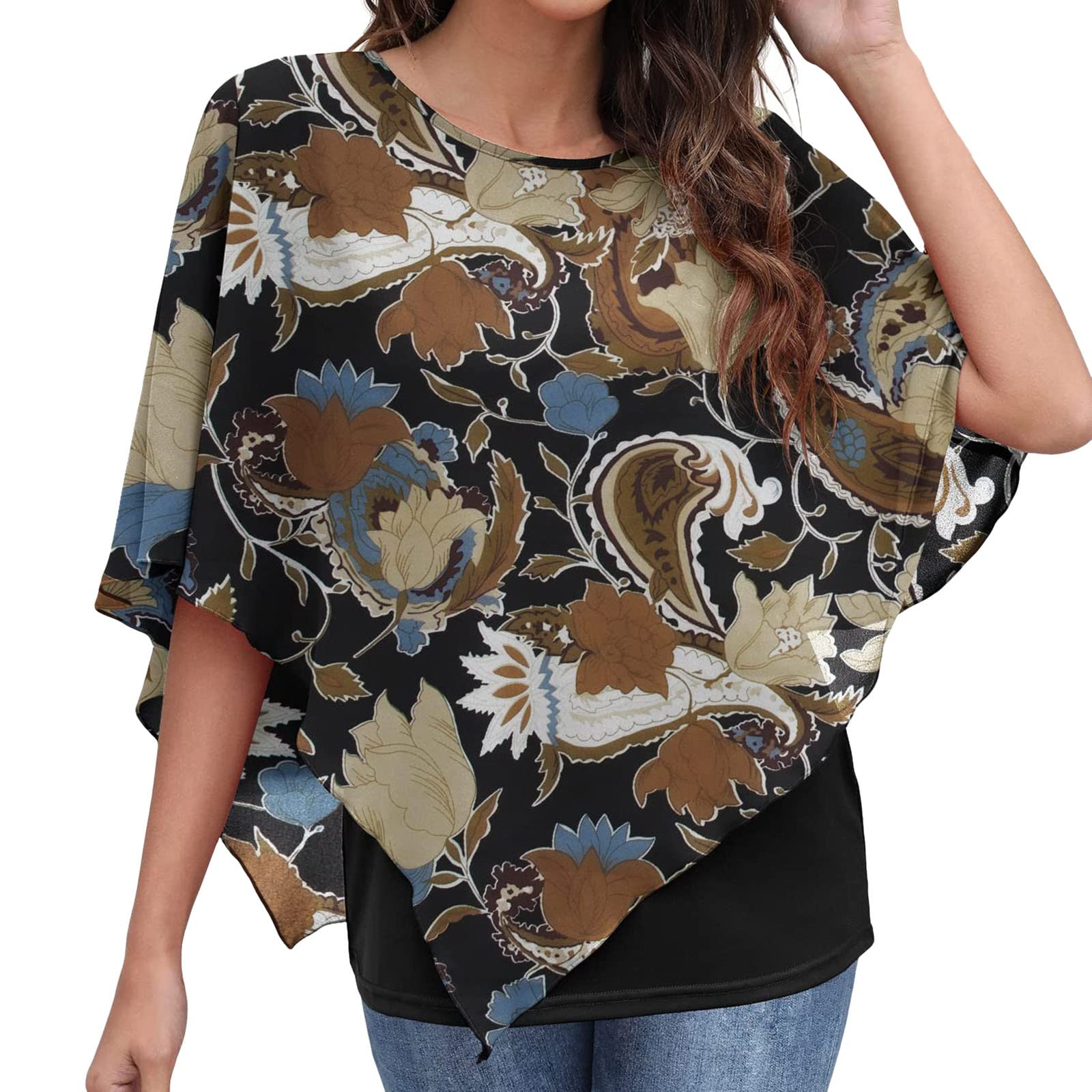 Women's Summer Tops - Flowy Short Sleeve Cold Shoulder Blouse with Floral Print & Solid Colors, Loose Tunic Tee Shirt for Casual Wear, Beach Vacation and Summer Outfits