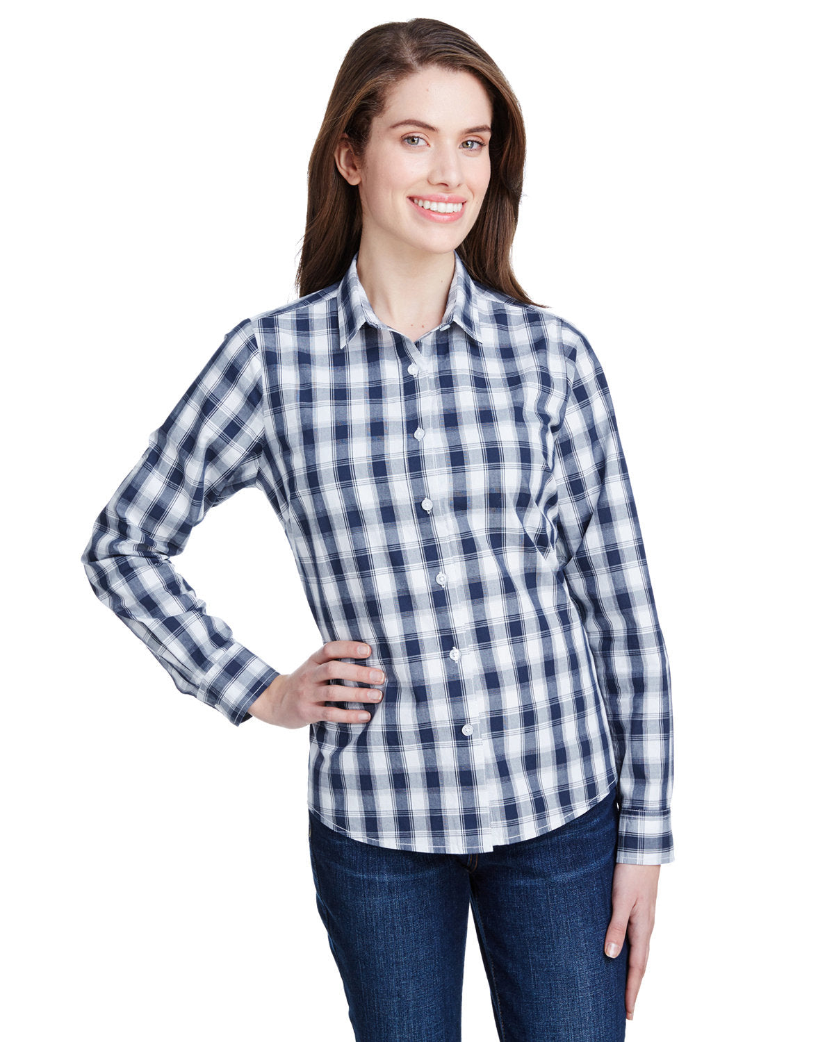 Reprime RP350 Women's Long Sleeve Cotton Shirt - Artisan Collection Mulligan Check Plaid - Casual Office Wear & Fall Fashion