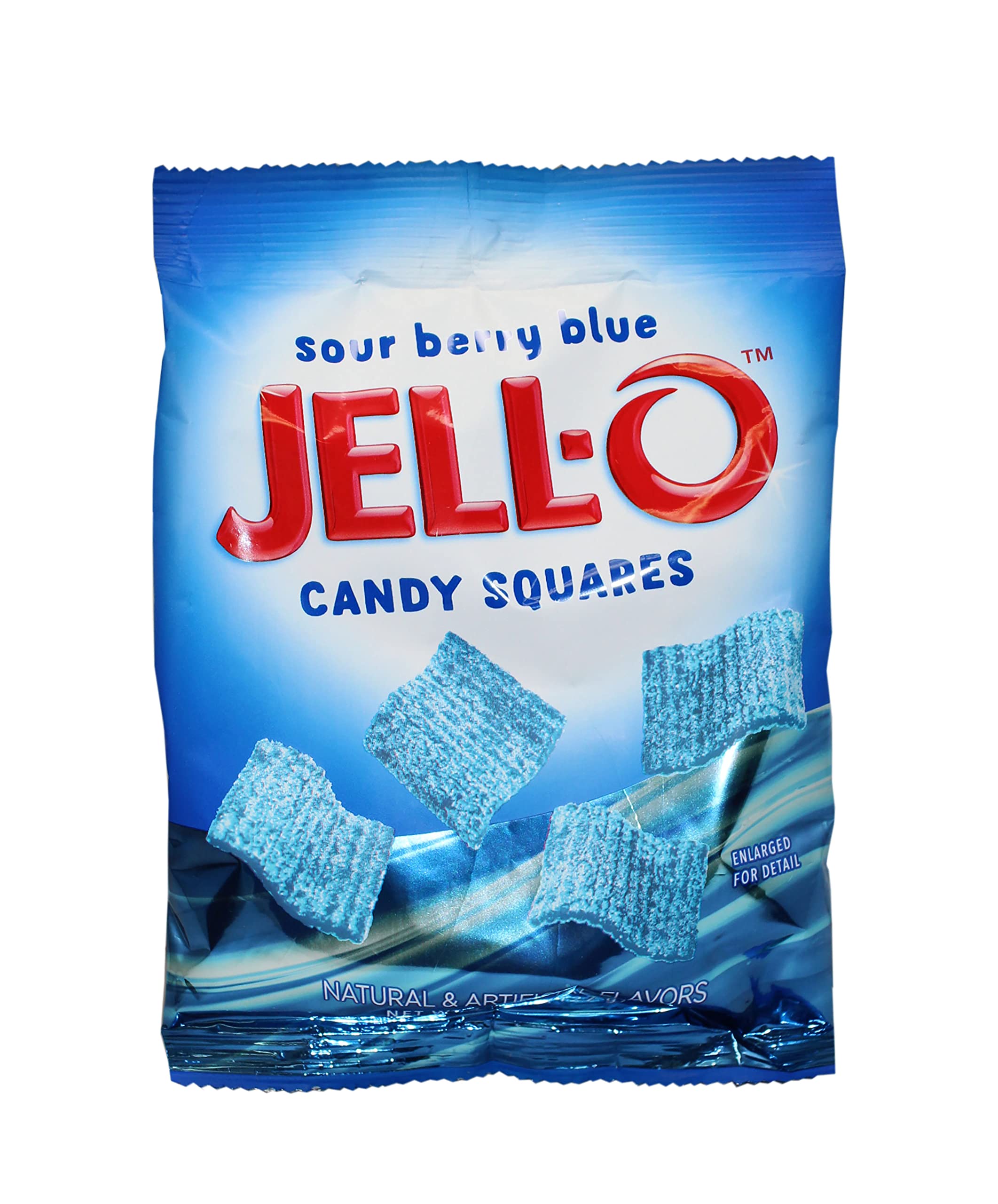 JELL-O™ Sour Candy Squares - Sour Berry Blue Flavor | Chewy Sweet and Tart Candy | 12-Pack of 4.5 oz Single Serve Bags | Perfect for Lunchboxes, Movie Nights & Party Favors