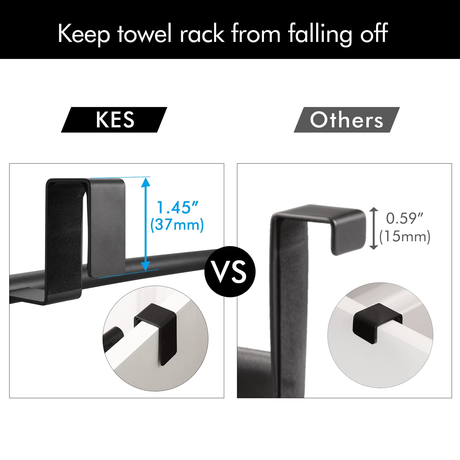 Over The Door Towel Rack - 2 Pack Matte Black Cabinet Towel Bar for Kitchen & Bathroom | Space-Saving Dish Towel Holder | Perfect for Small Spaces, Apartments, RVs and Dorm Rooms
