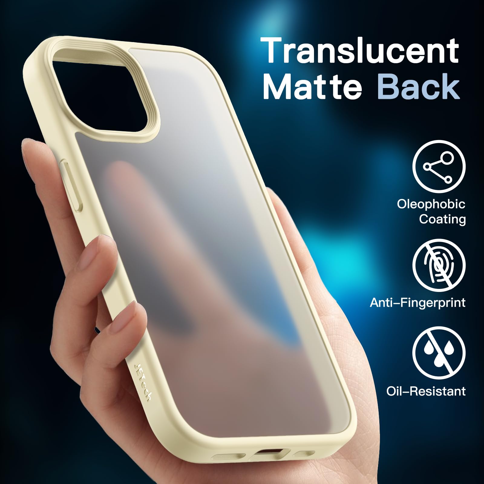 JETech 5-in-1 Matte Shockproof Case for iPhone 15 (6.1-Inch) with 2-Pack Tempered Glass Screen Protectors & Camera Lens Protector - Translucent Yellow Back Cover | Perfect for Outdoor Activities, Work & Daily Protection