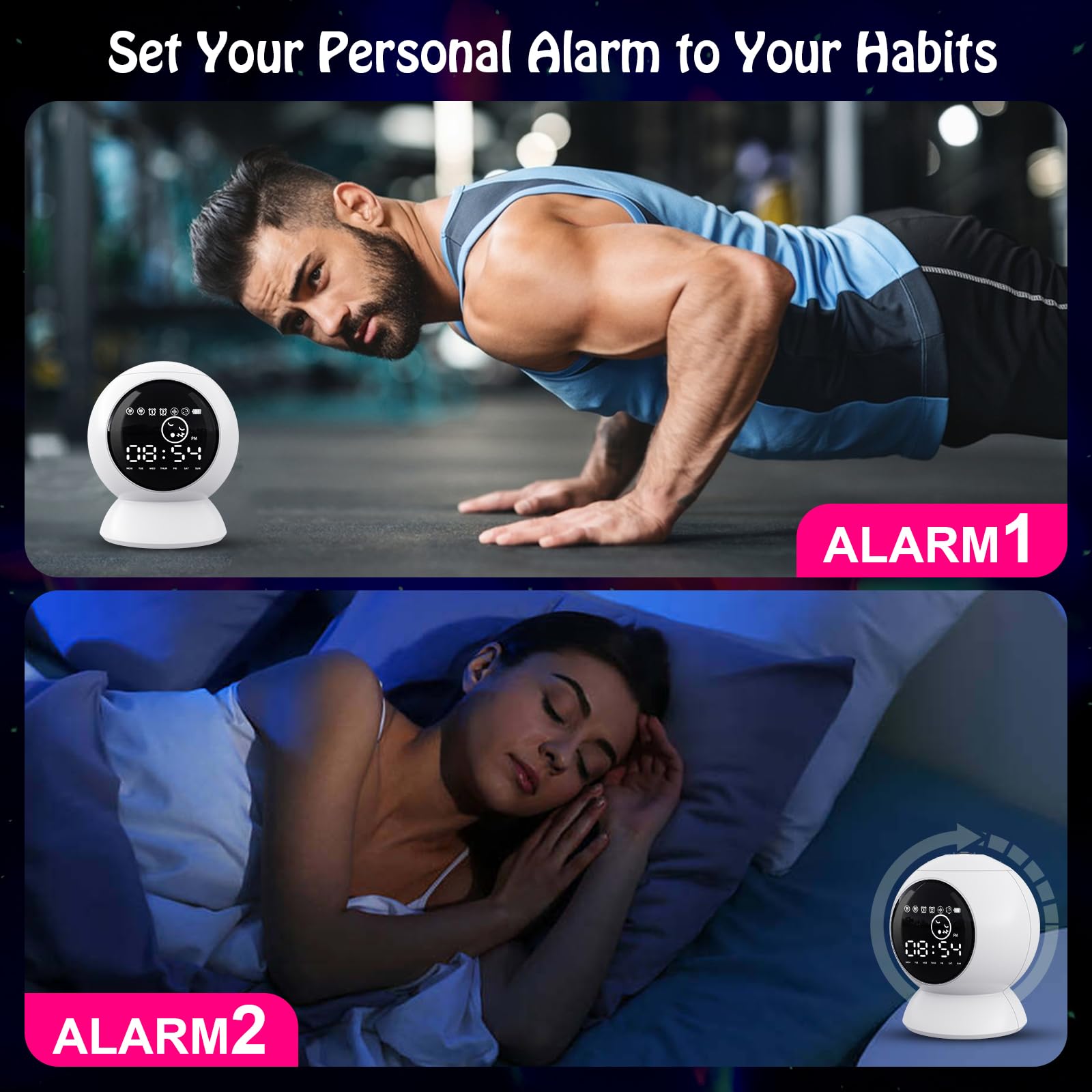 Rechargeable LED Alarm Clock with Star Projector & Bluetooth Speaker - Moon Lamp, White Noise, Timer, Remote Control for Kids Bedroom, Home Decor, Ceiling | Perfect for Relaxation, Sleep Aid & Galaxy-Themed Night Light