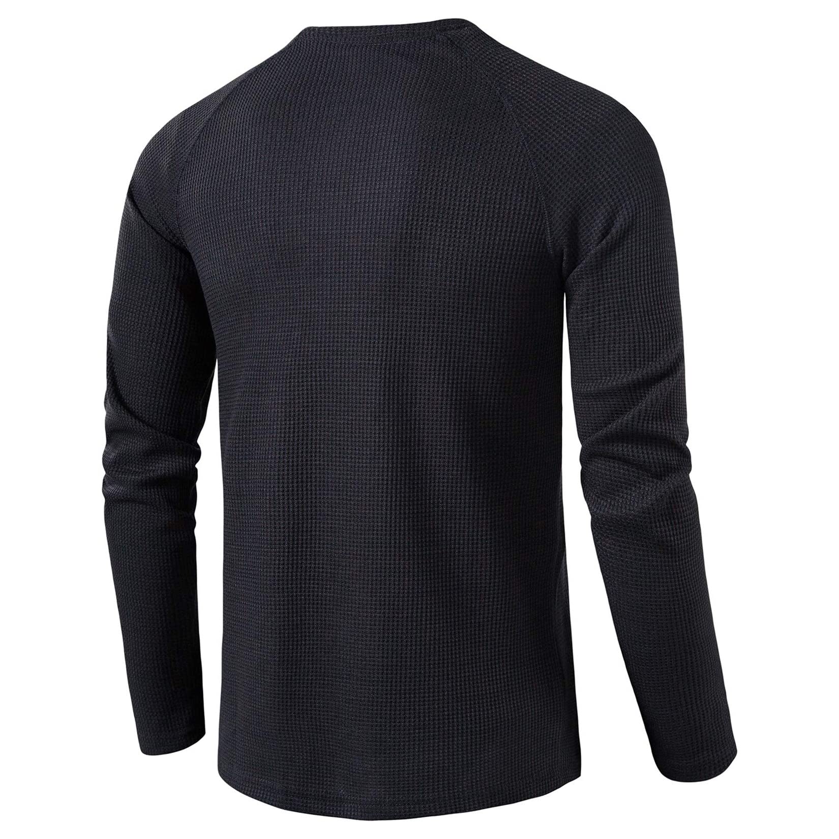Lu's Chic Men's Long Sleeve Henley Waffle Knit T-Shirt - Casual Slim Fit Lightweight Shirt for Everyday Wear, Work & Outdoor Activities