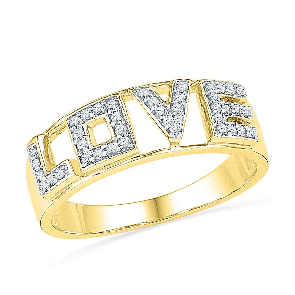 Dazzlingrock Collection 10k Yellow Gold Women's Round Diamond Love Band Ring 1/6 CTW - Perfect for Anniversaries, Engagements & Everyday Elegance