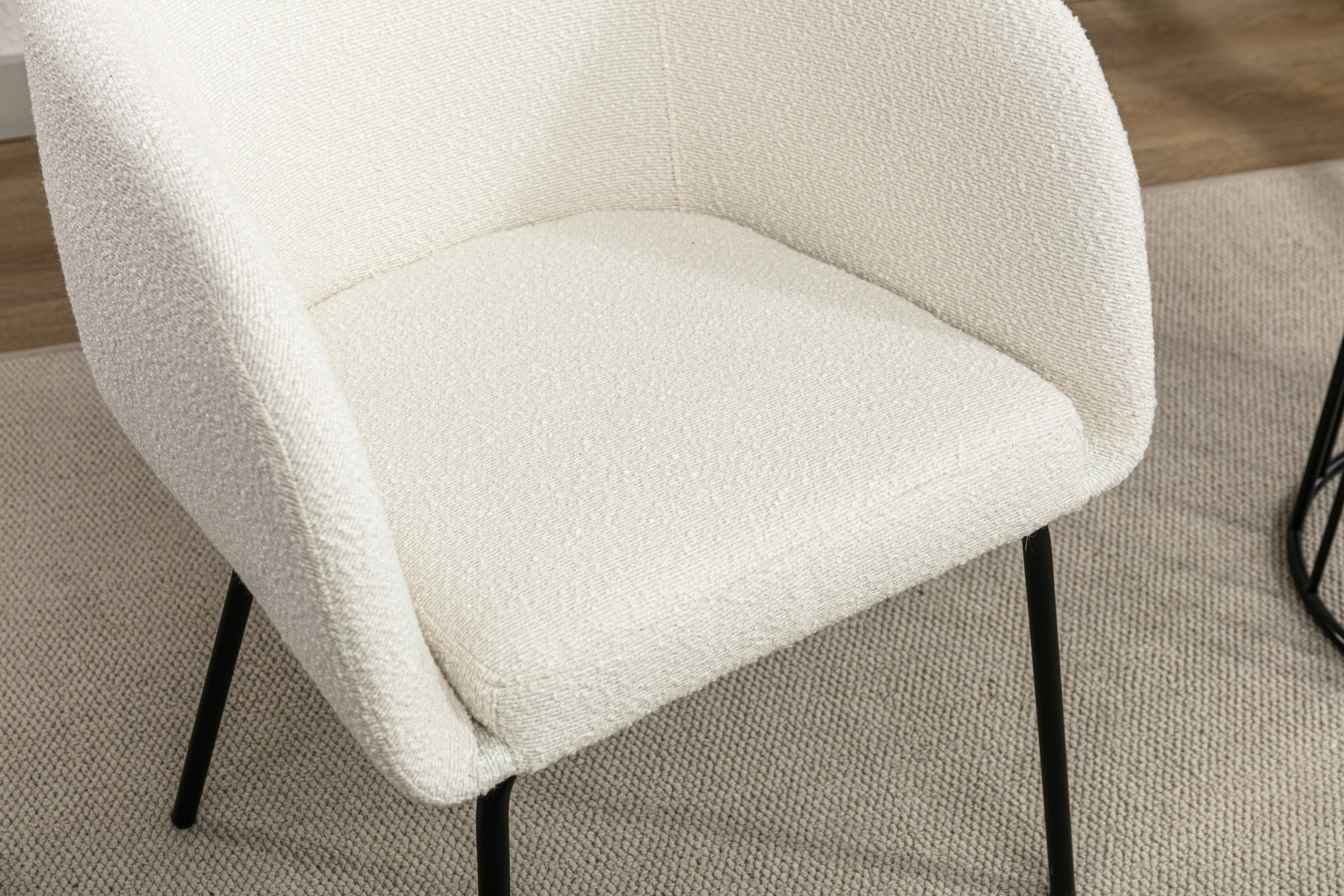 039 Set of 1 Boucle Fabric Dining Chair With Black Metal Legs - Modern Upholstered Accent Chair for Dining Room, Kitchen, Office or Living Room