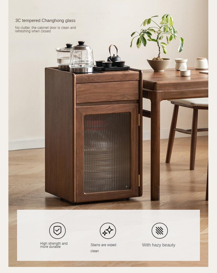 Solid Oak & Black Walnut Tea Cabinet with Kettle Holder - Rustic Wood Side Table for Living Room, Kitchen, or Office Storage