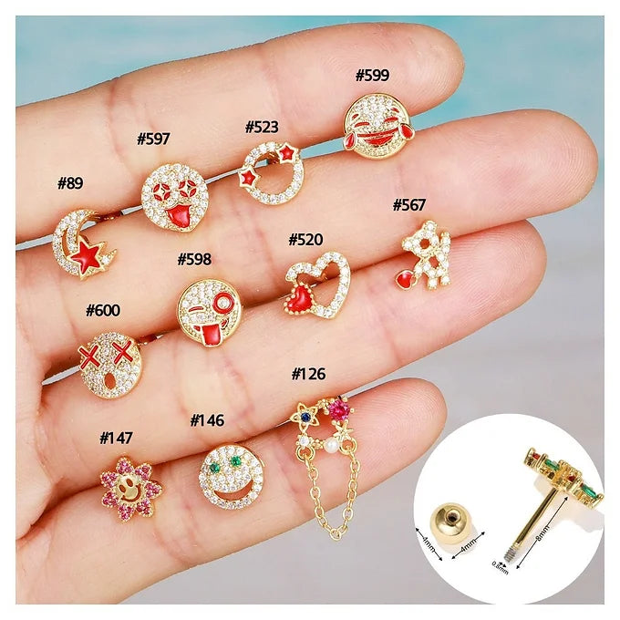 20G Rose Gold Cute Emoji Helix Stud Earrings for Women | Trendy Cartoon Face Jewelry for Helix, Tragus & Lobe Piercing | Perfect Gift for Teens & Best Friends (EGD0597) | Everyday Wear, Parties & Special Occasions