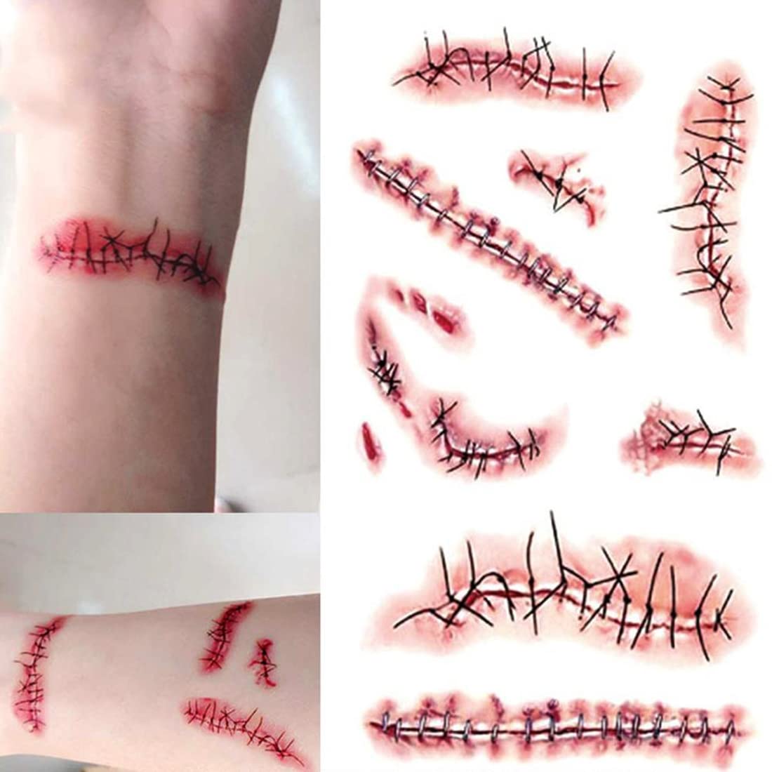 Halloween Cuts and Claw Design Temporary Tattoos for Men & Women - Waterproof Fake Tattoos for Costume Parties, Cosplay & Halloween Events - Multicolor Body Art Stickers