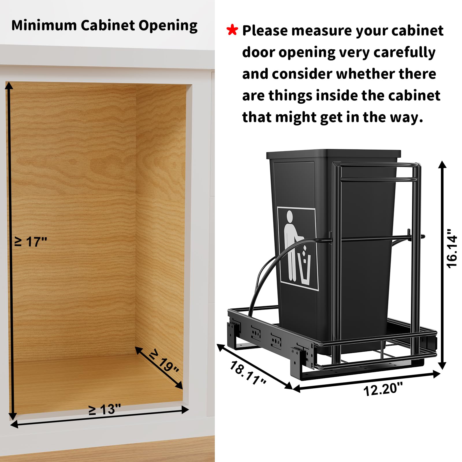 Heavy Duty Pull Out Trash Can Under Cabinet 7-13 Gallon (50QT) - 13