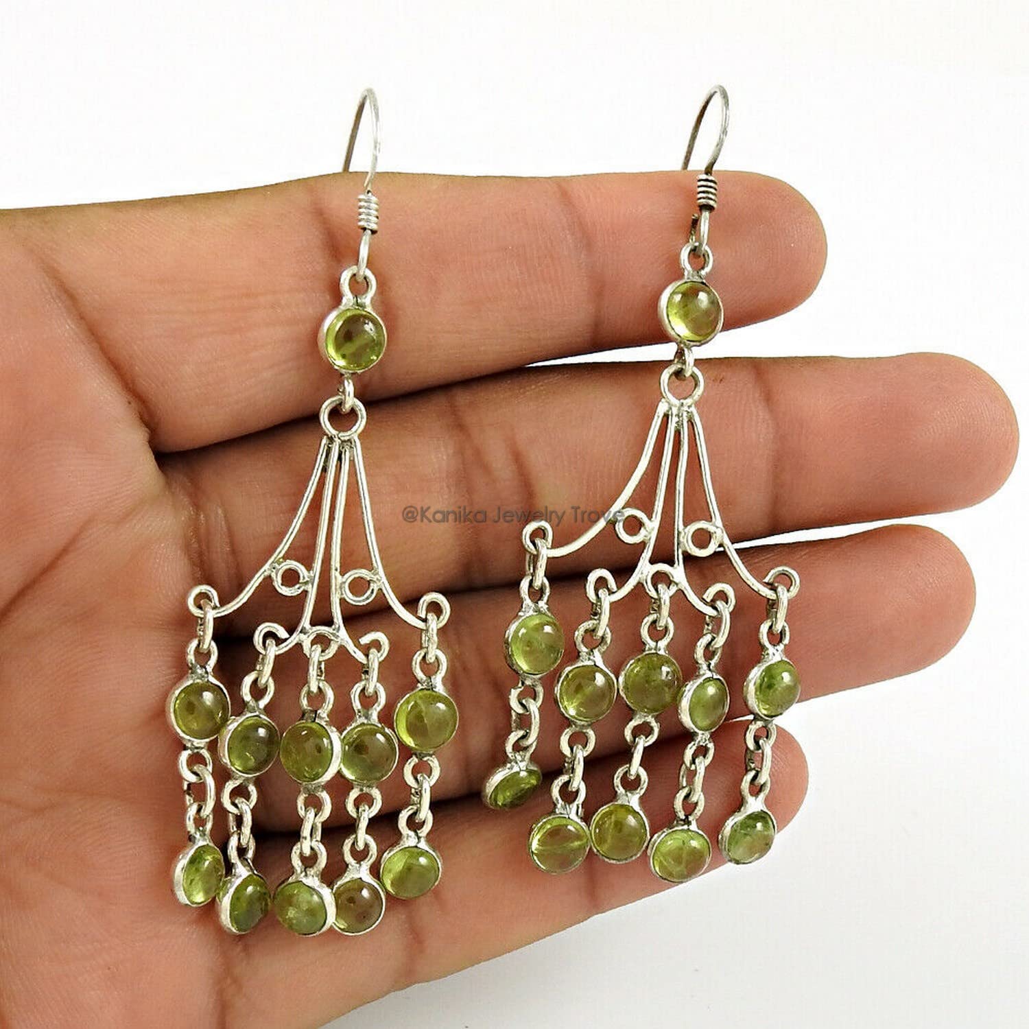 925 Sterling Silver Handmade Dangle Hook Earrings with Natural Peridot Gemstone - Elegant Chandelier Women's Jewelry for Party, Wedding & Special Occasions
