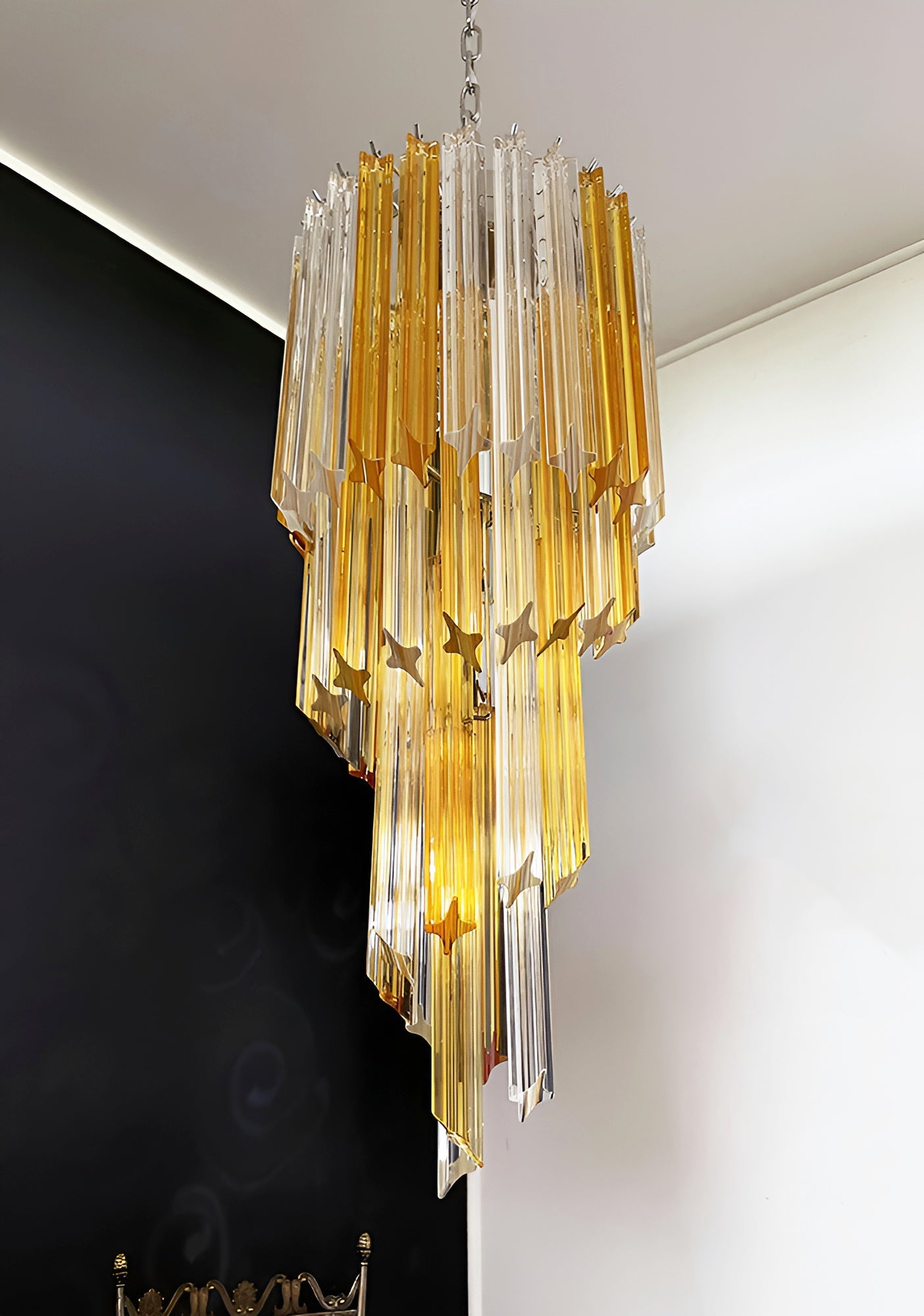 Murano Spiral Prism Glass Chandelier - Handcrafted Italian Crystal Ceiling Light Fixture for Dining Room, Living Room & Bedroom Decor