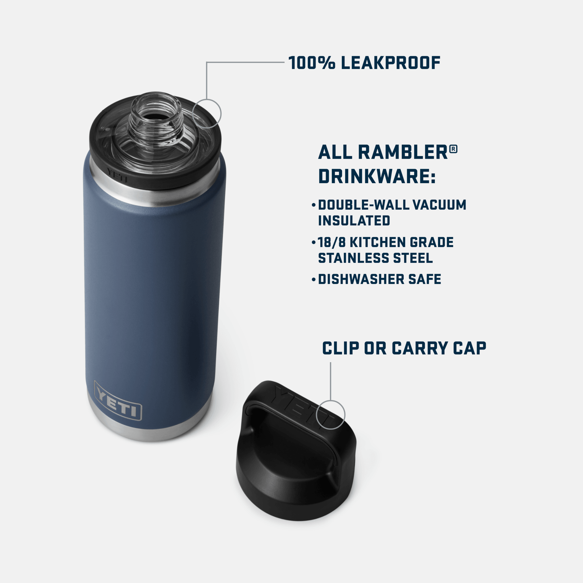 Rambler® 26 oz Insulated Water Bottle with Chug Cap - Leakproof Stainless Steel Vacuum Flask for Hiking, Gym & Outdoor Activities | Black