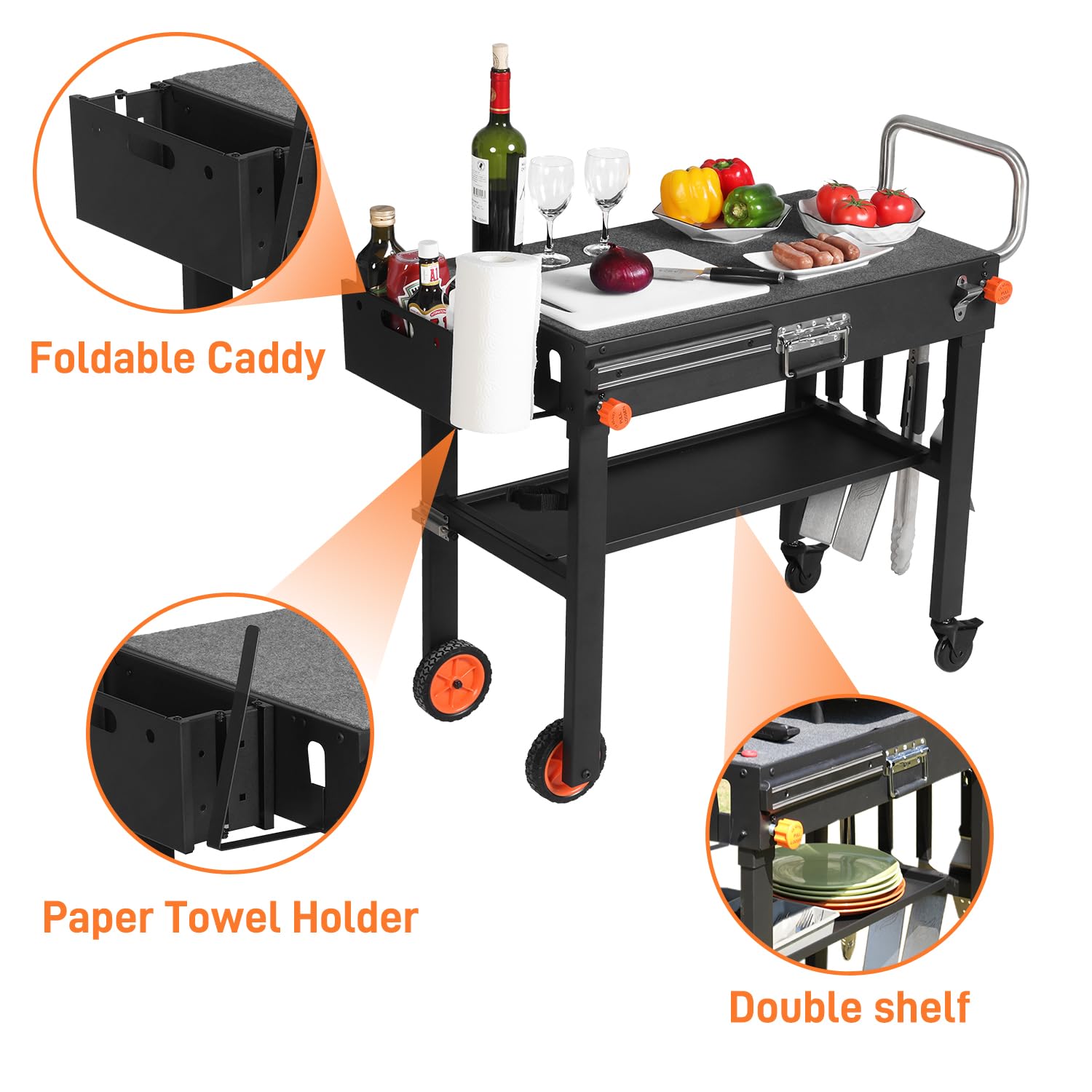 Portable Outdoor Grill Table Stand - Folding Prep Station for 17